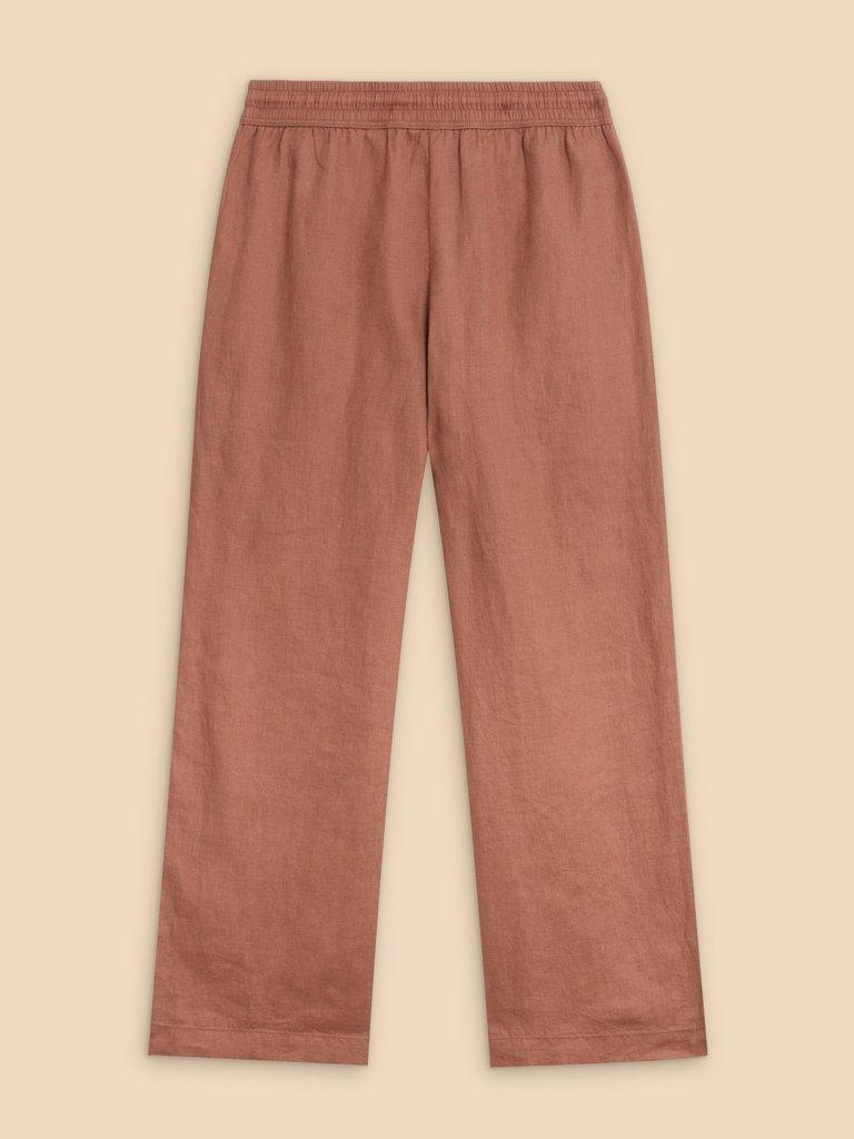 Belle Linen Blend Wide Trouser in DARK TAN - FLAT BACK