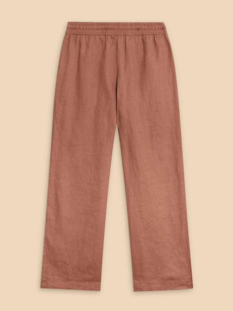 Belle Linen Blend Wide Trouser in DARK TAN - FLAT BACK