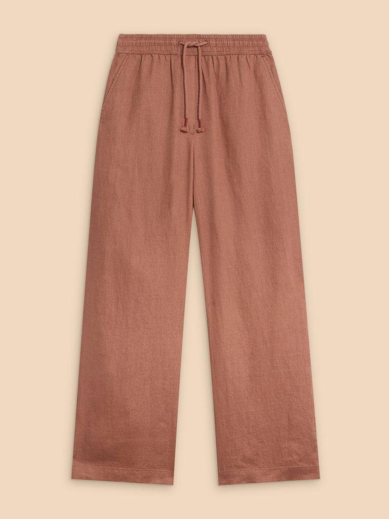 Belle Linen Blend Wide Trouser in DARK TAN - FLAT FRONT