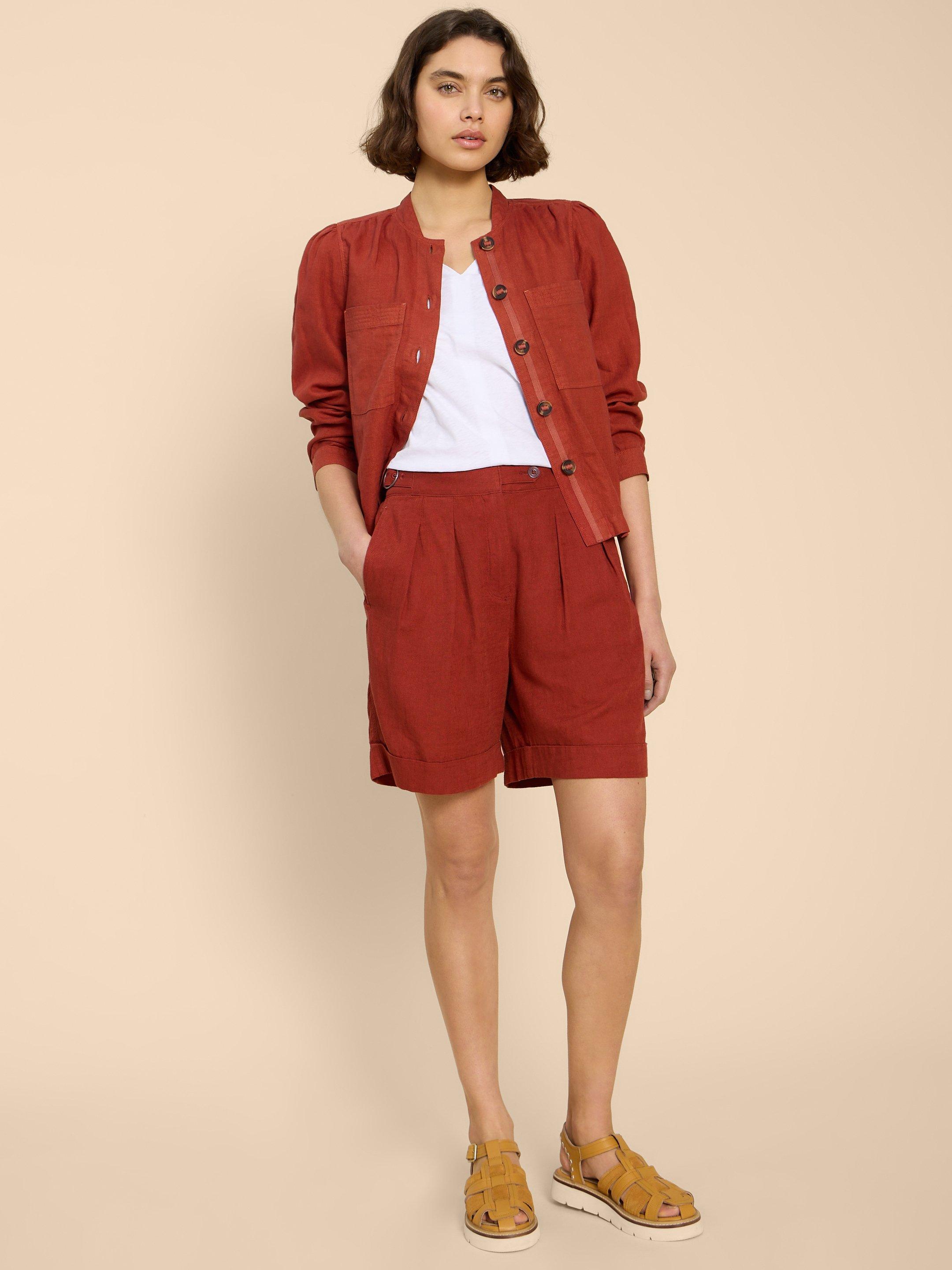Una Shorts in DK RED - MODEL FRONT