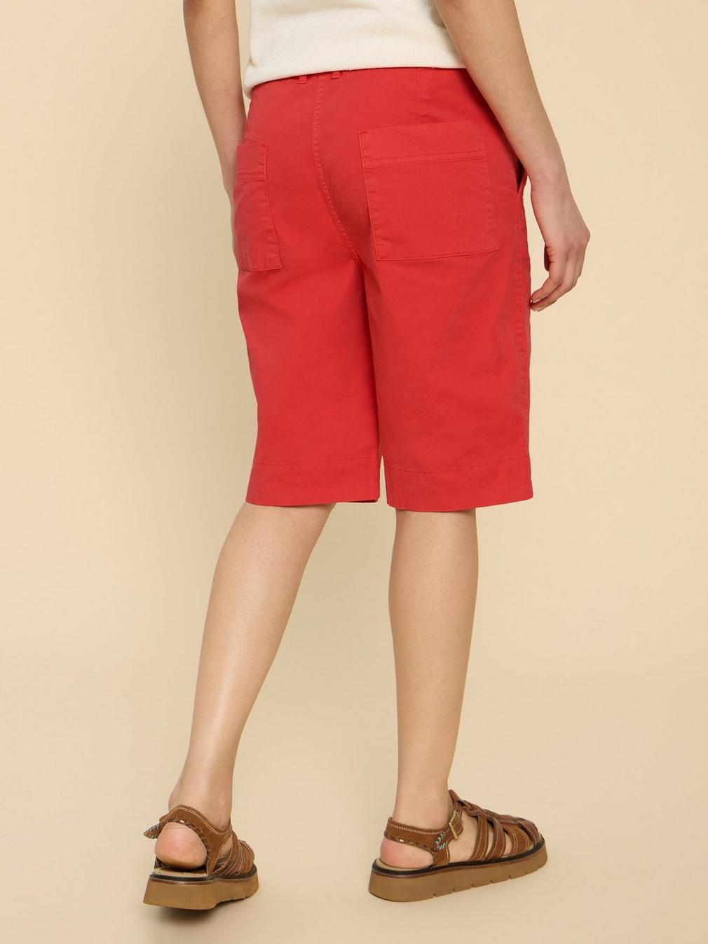 Hayley Organic Cotton Shorts in BRT RED - MODEL BACK