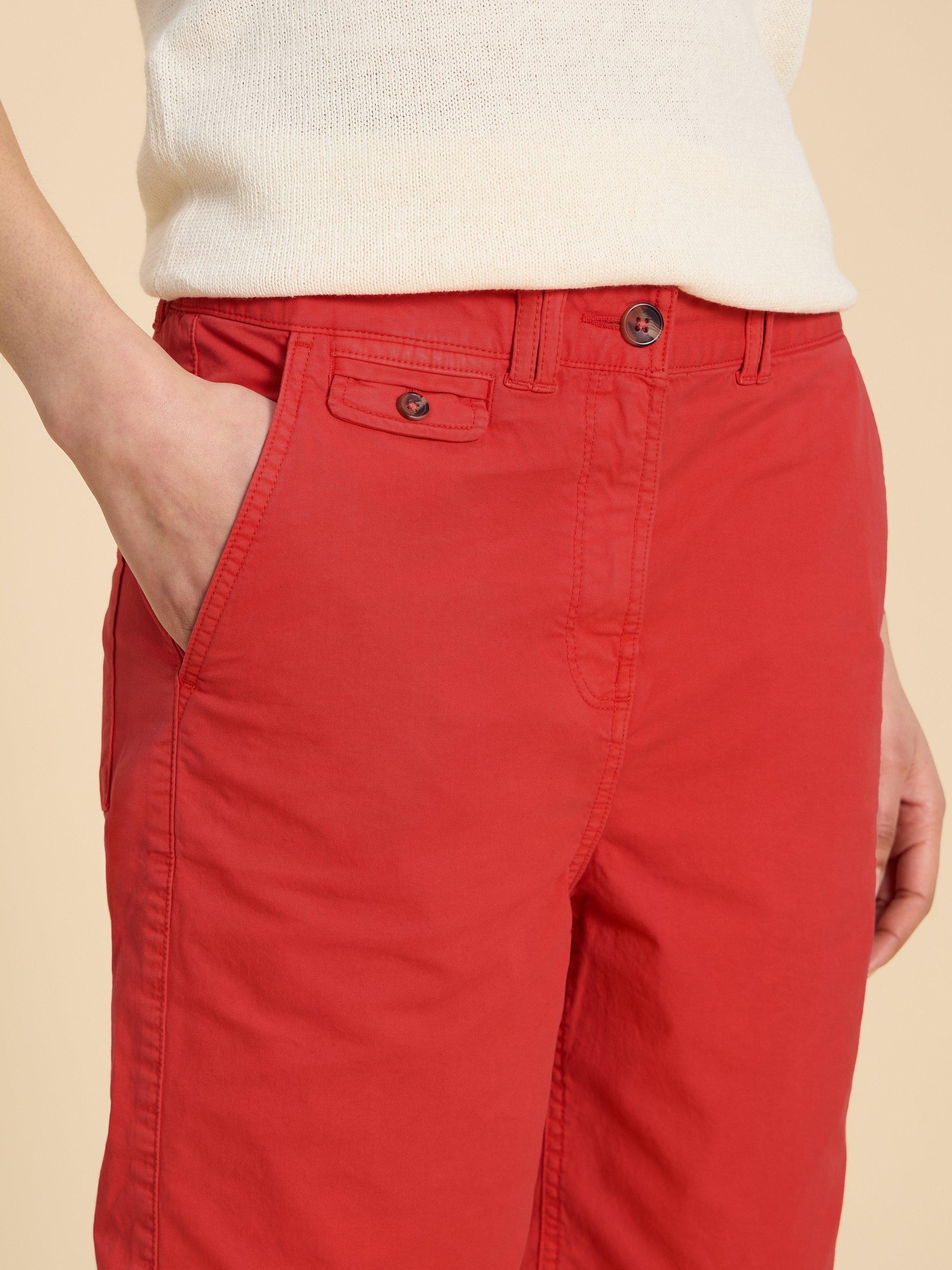 Hayley Organic Cotton Shorts in BRT RED - MODEL FRONT