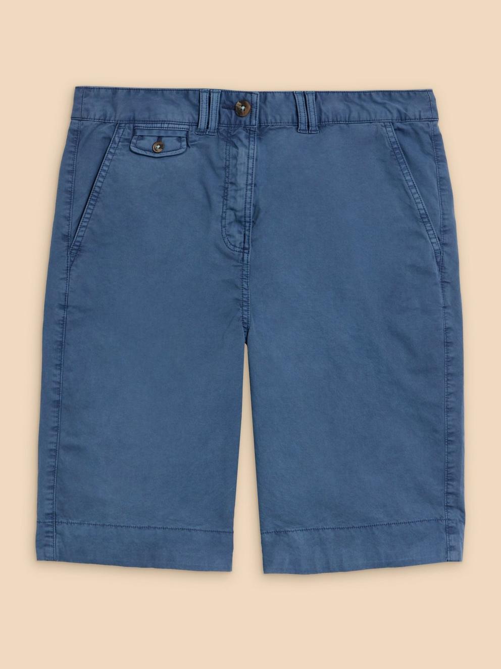 Hayley Organic Cotton Shorts in MID BLUE - FLAT FRONT