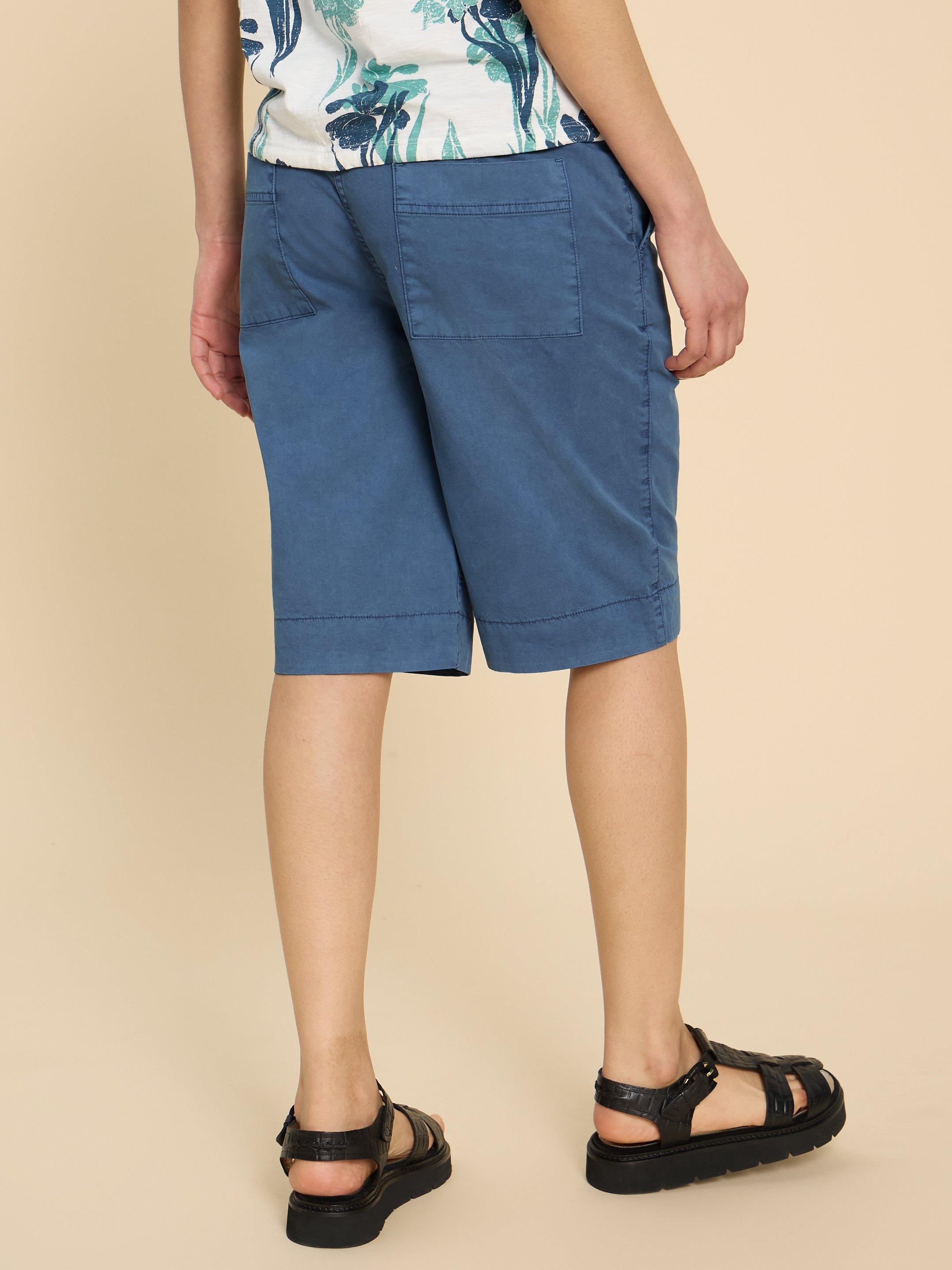 Hayley Organic Cotton Shorts in MID BLUE - MODEL BACK