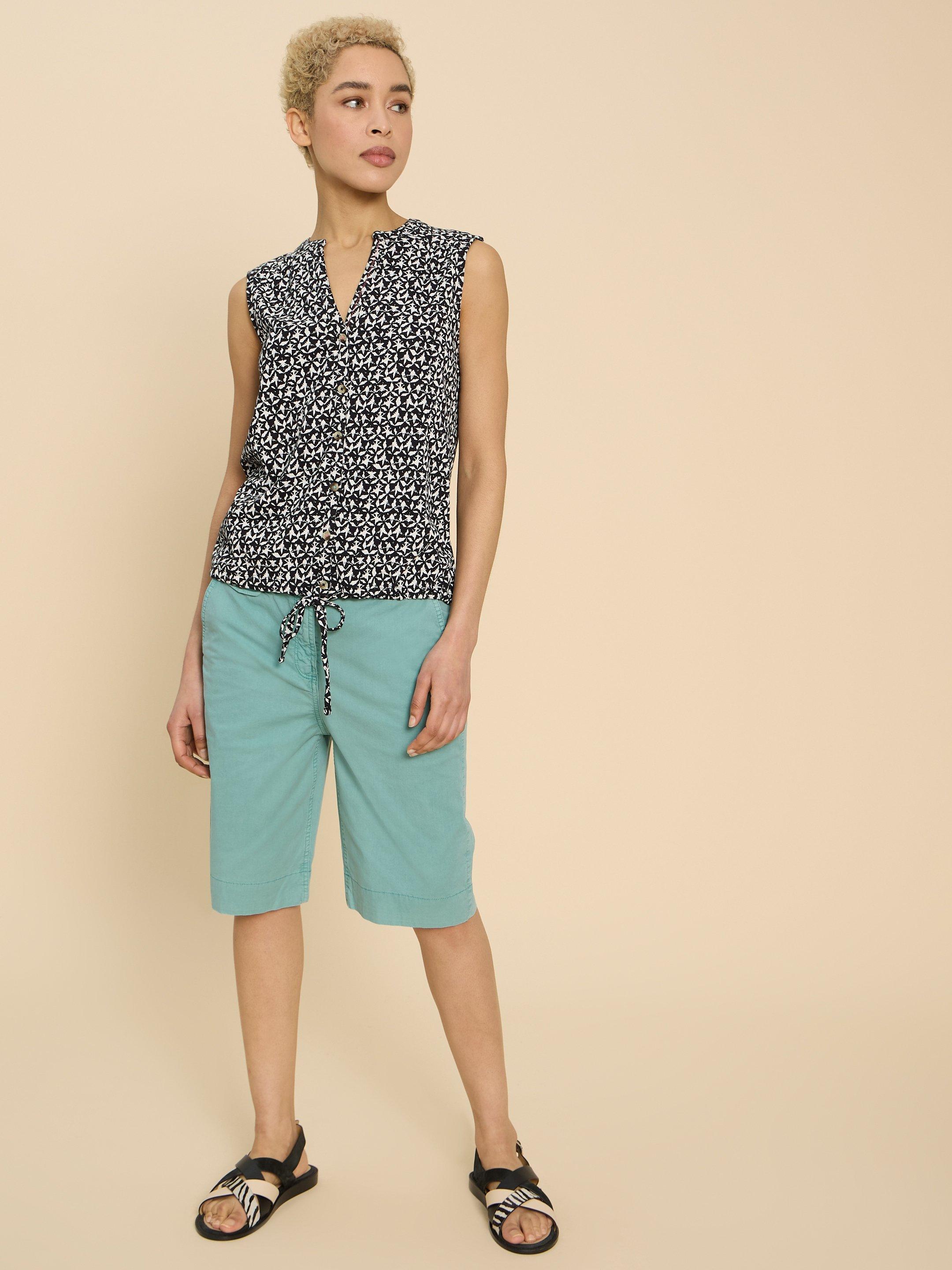 Hayley Organic Cotton Shorts in MID TEAL - MODEL FRONT