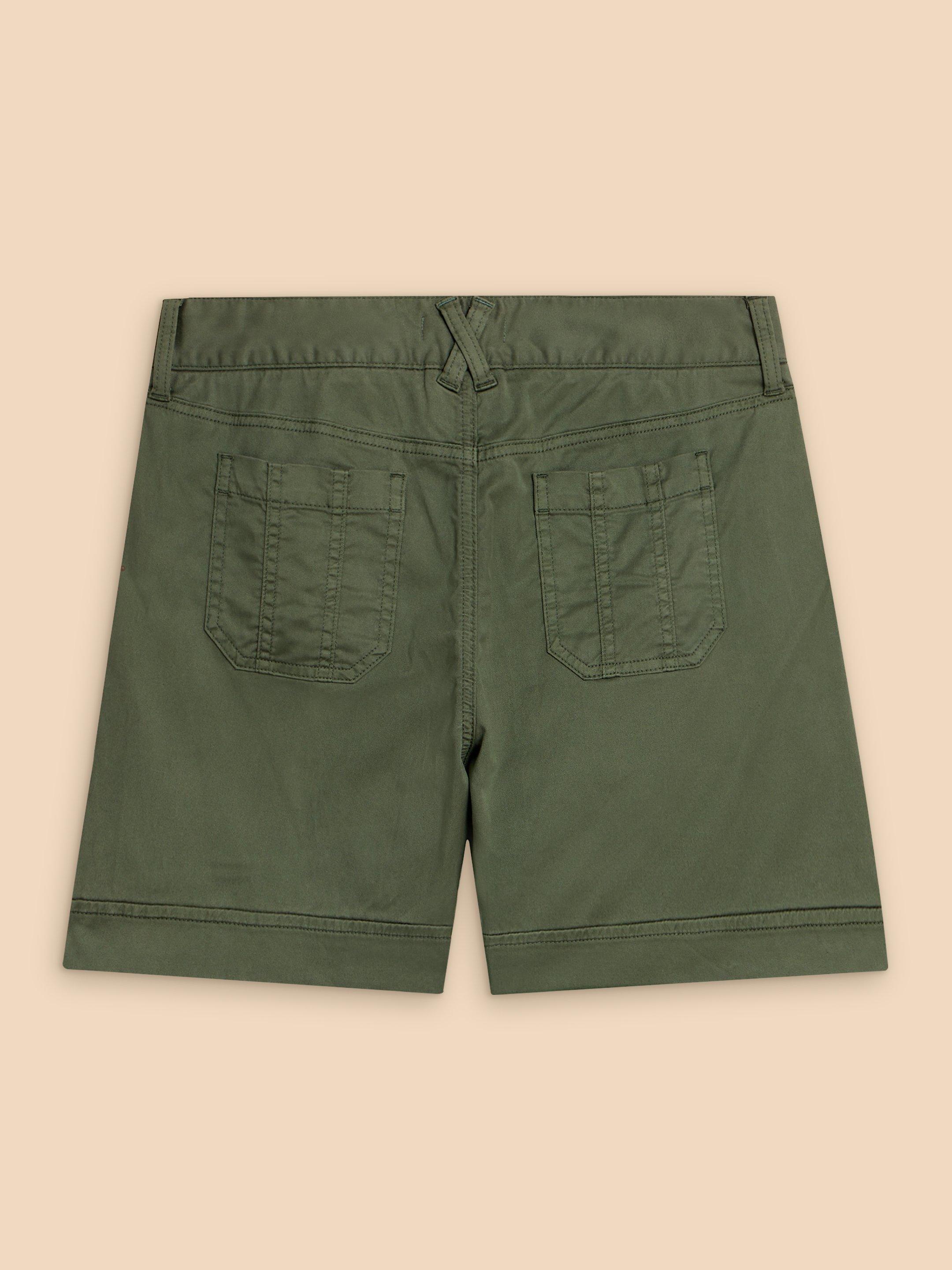 Mollie Woven Combat Shorts in MID GREEN - FLAT BACK