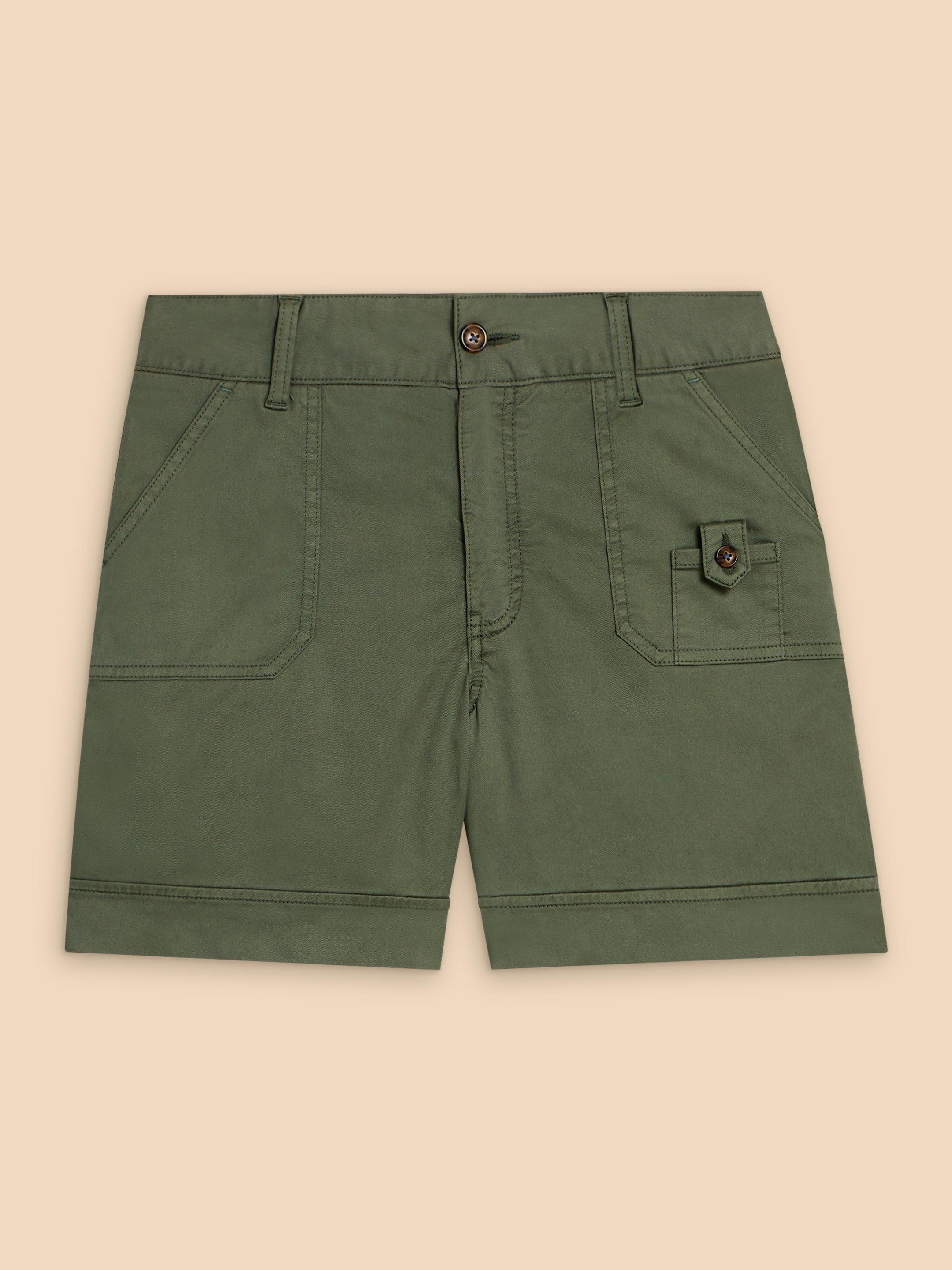 Mollie Woven Combat Shorts in MID GREEN - FLAT FRONT