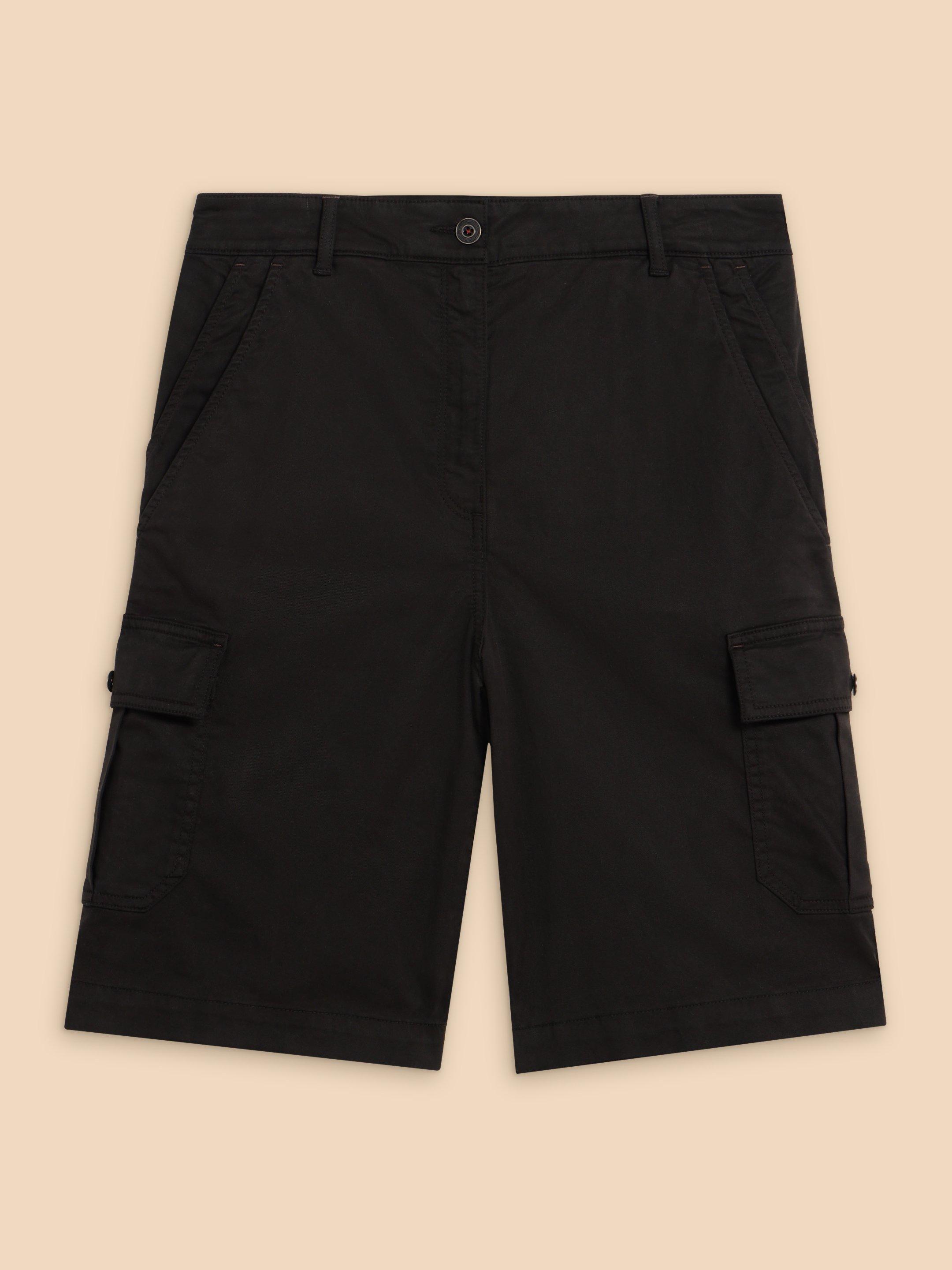 Everleigh Cargo Shorts in PURE BLK - FLAT FRONT