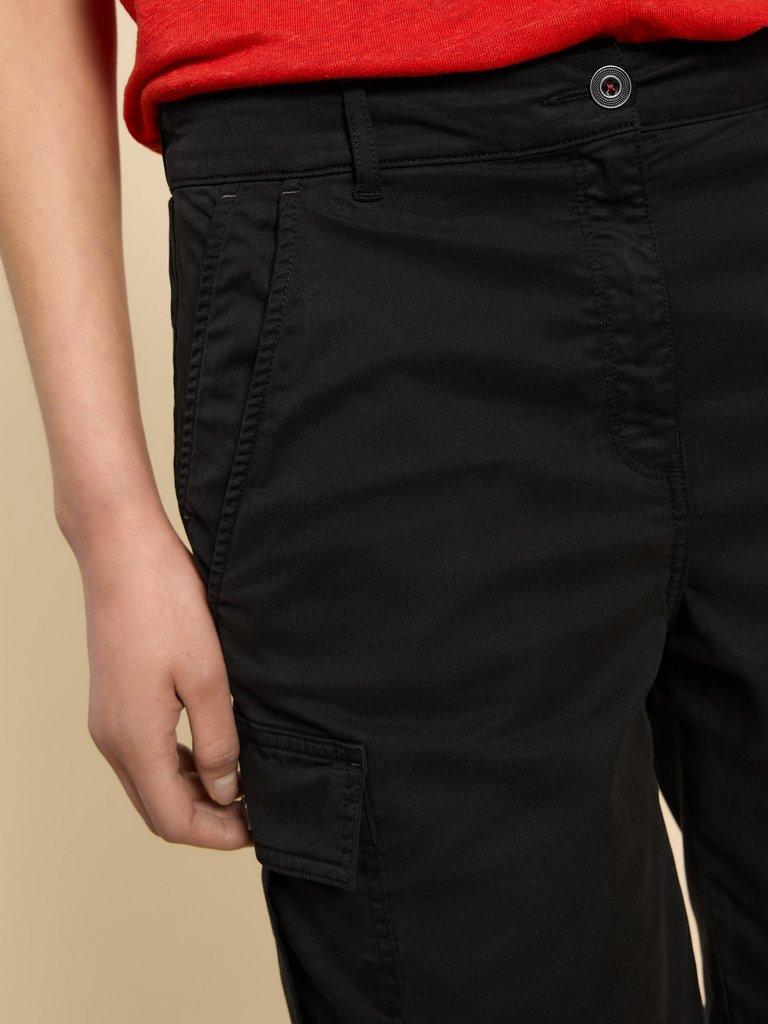 Everleigh Cargo Shorts in PURE BLK - MODEL FRONT