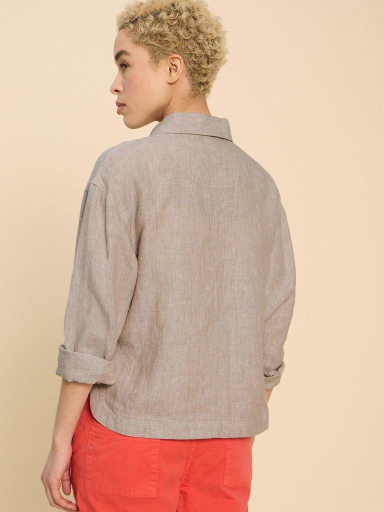 Carrie Linen Collar Jacket in LGT NAT - MODEL BACK