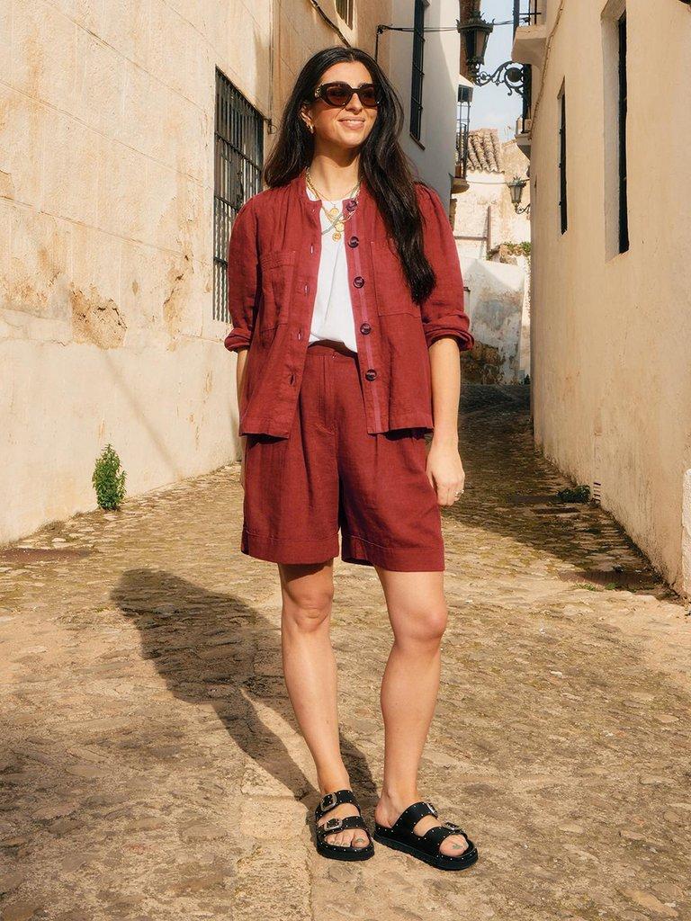 Delilah Linen Jacket in DK RED - FLAT BACK