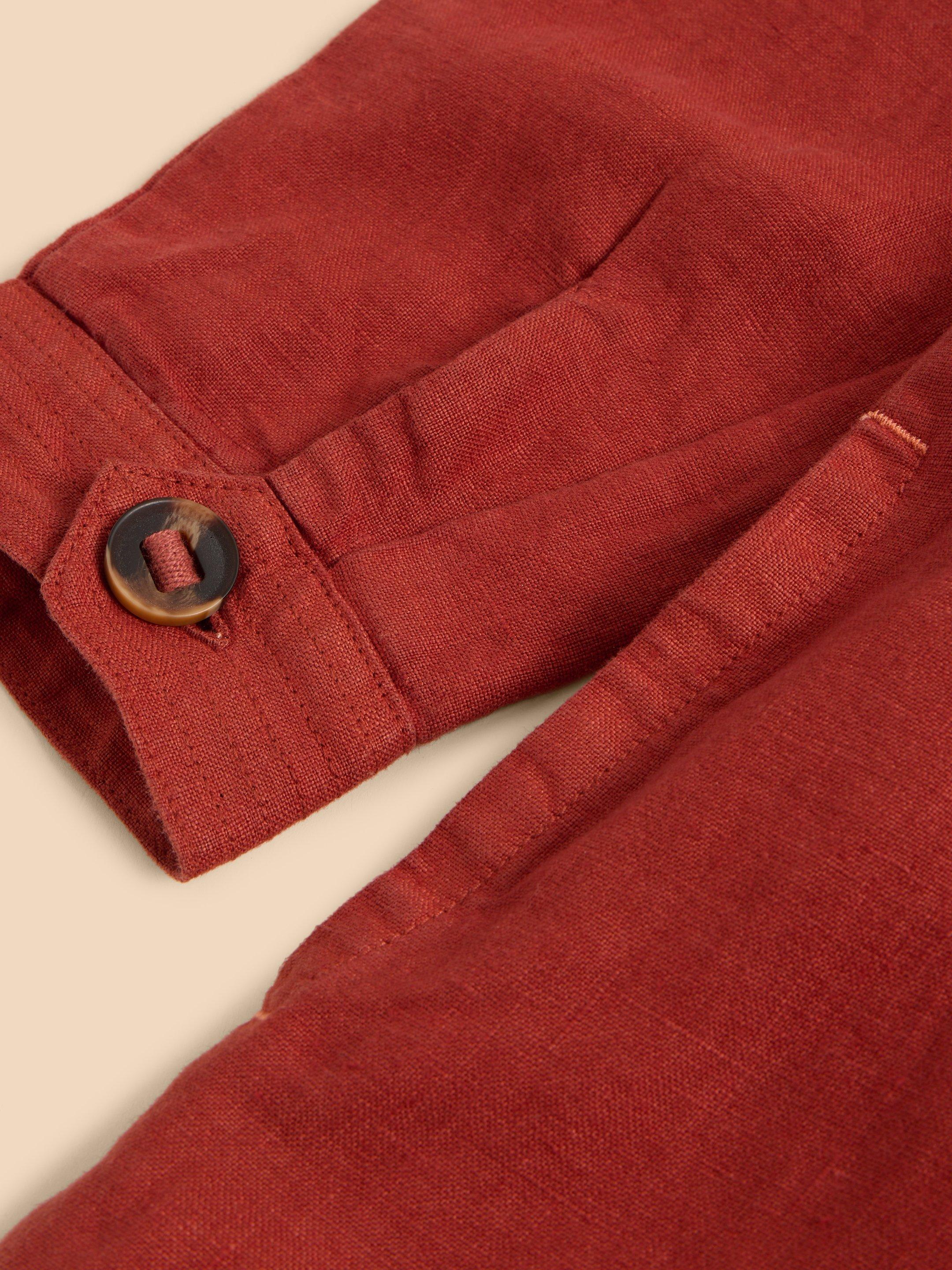 Delilah Linen Jacket in DK RED - FLAT DETAIL