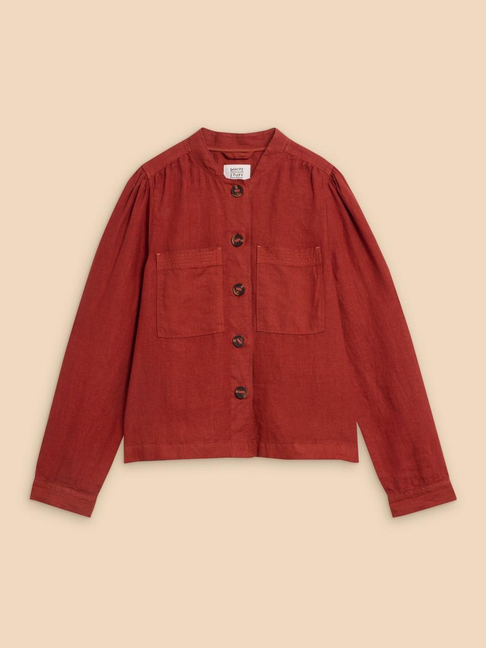 Delilah Linen Jacket in DK RED - FLAT FRONT