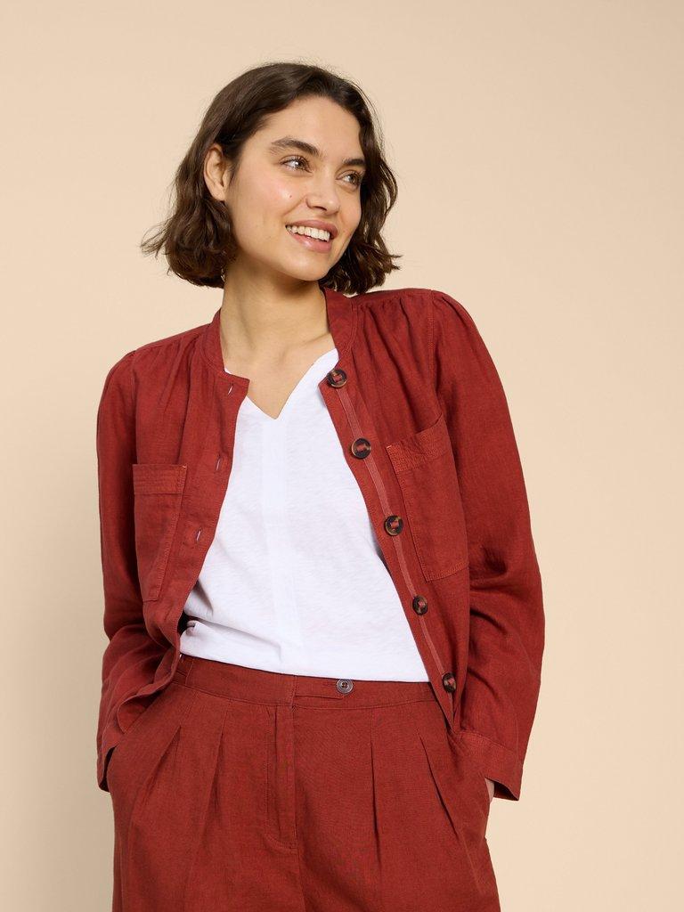 Delilah Linen Jacket in DK RED - LIFESTYLE