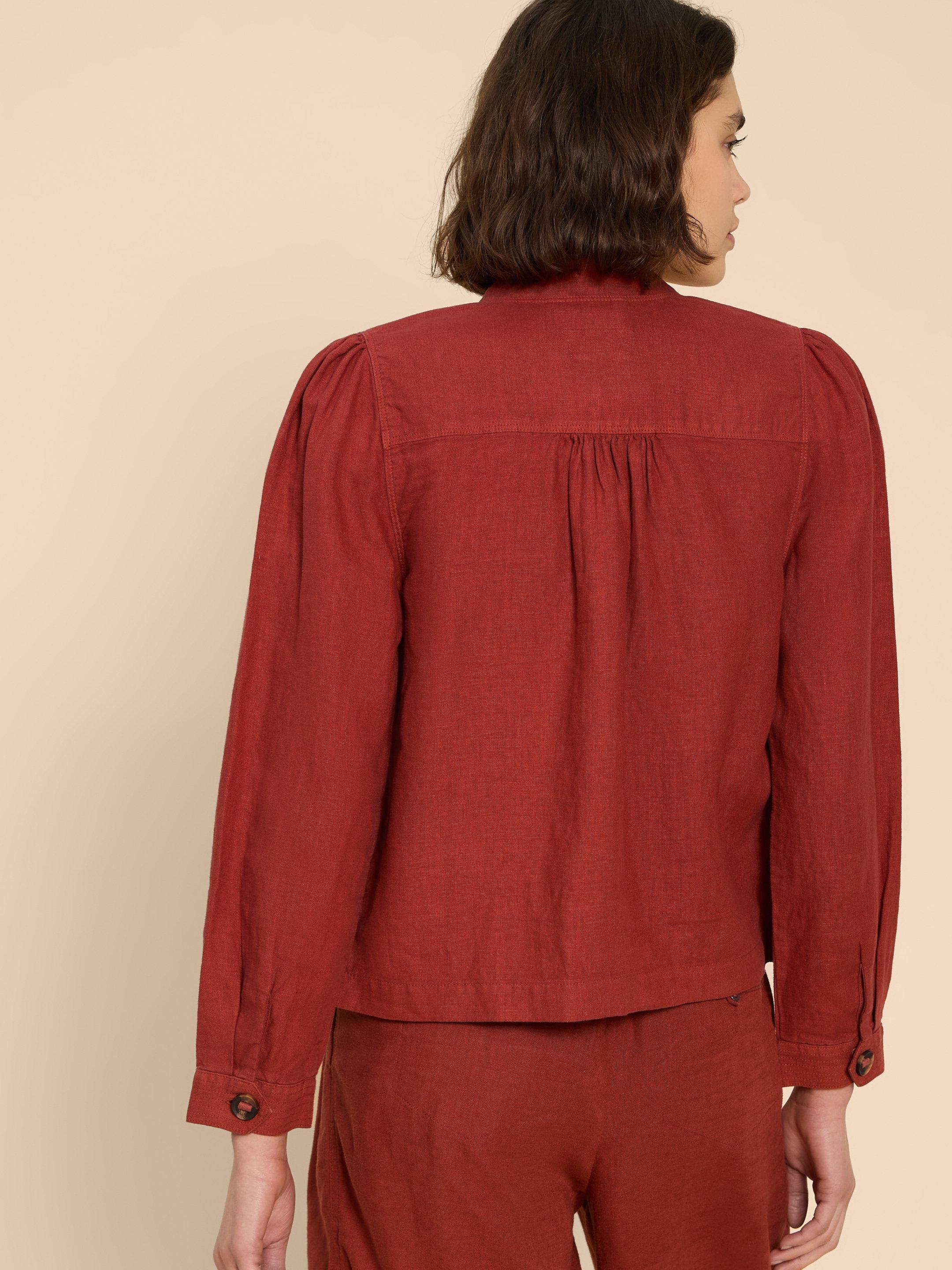 Delilah Linen Jacket in DK RED - MODEL BACK