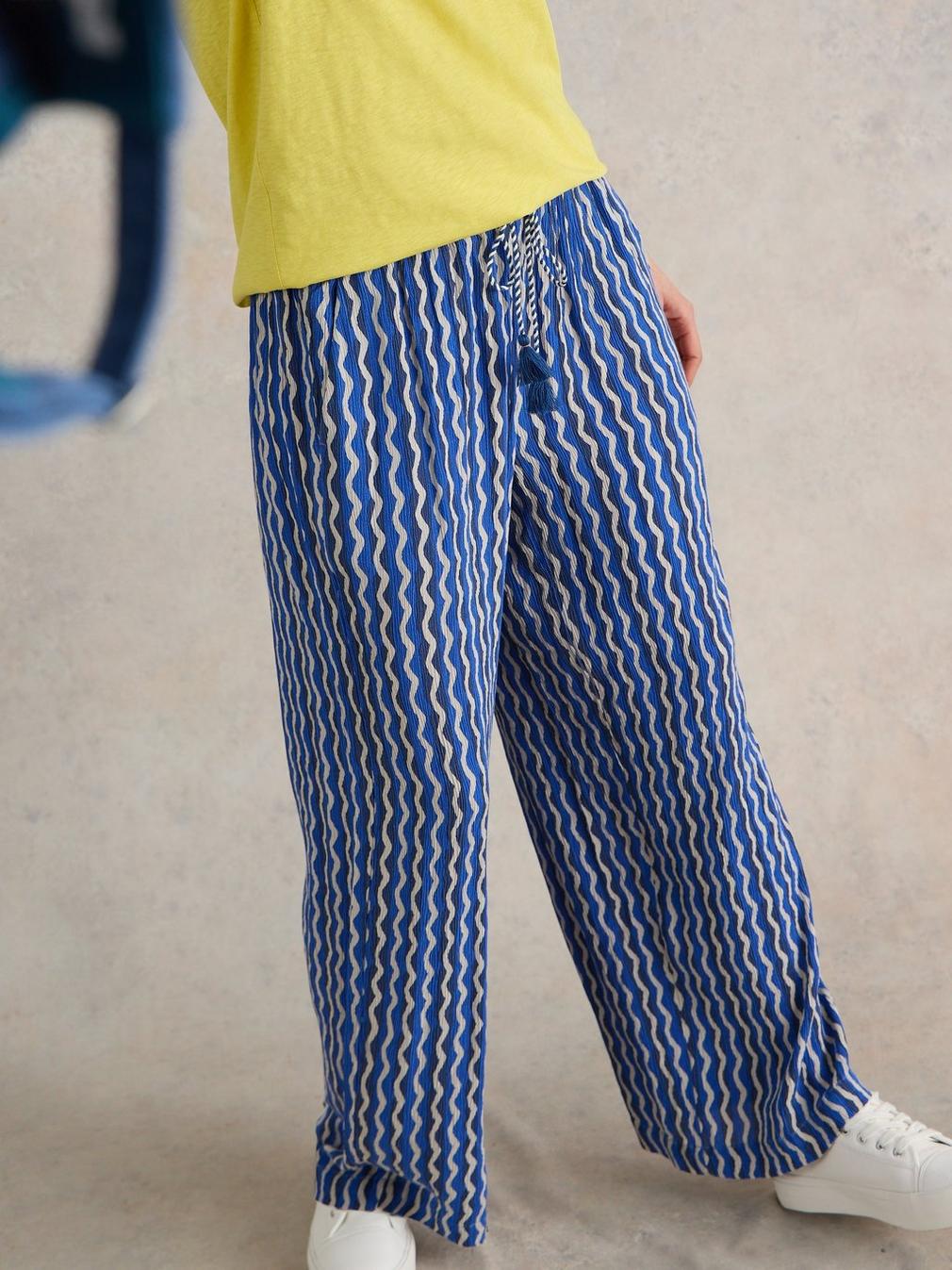 Belle Crinkle Wide Leg Trouser in BLUE PR - LIFESTYLE