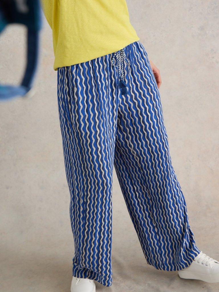 Belle Crinkle Wide Leg Trouser in BLUE PR - LIFESTYLE