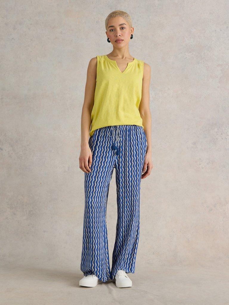 Belle Crinkle Wide Leg Trouser in BLUE PR - MODEL DETAIL