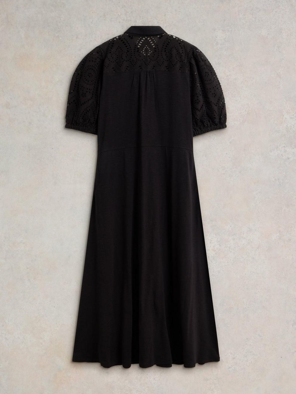 Rua Broderie Shirt Dress in PURE BLK - FLAT BACK