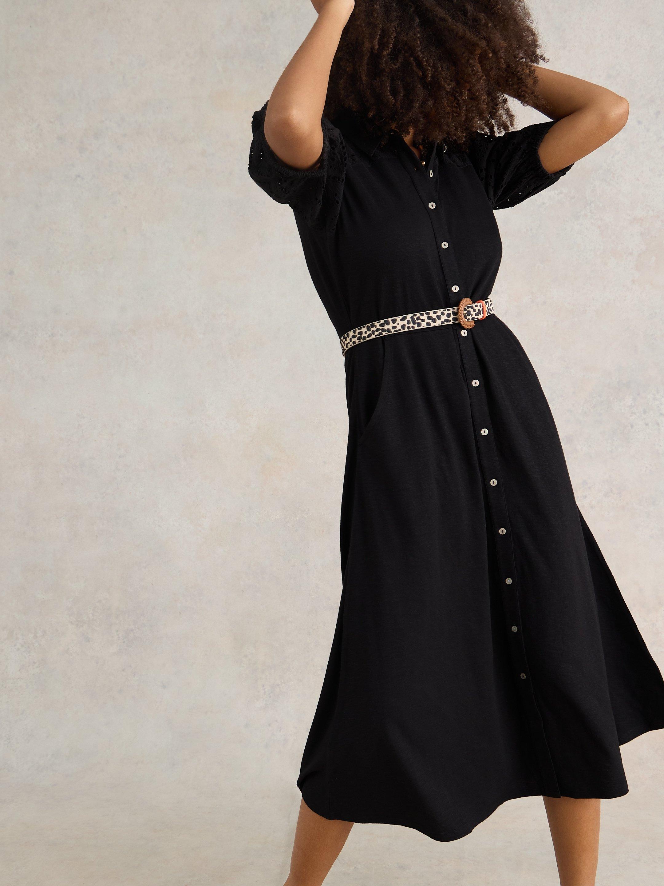 Rua Broderie Shirt Dress in PURE BLK - LIFESTYLE