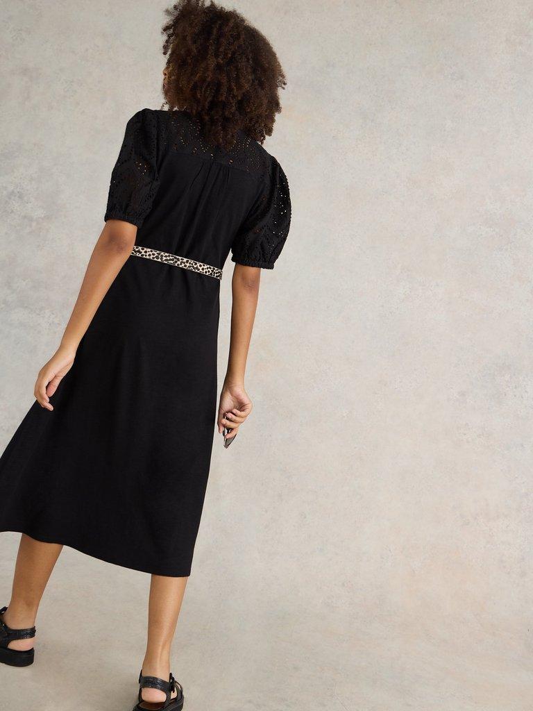 Rua Broderie Shirt Dress in PURE BLK - MODEL BACK