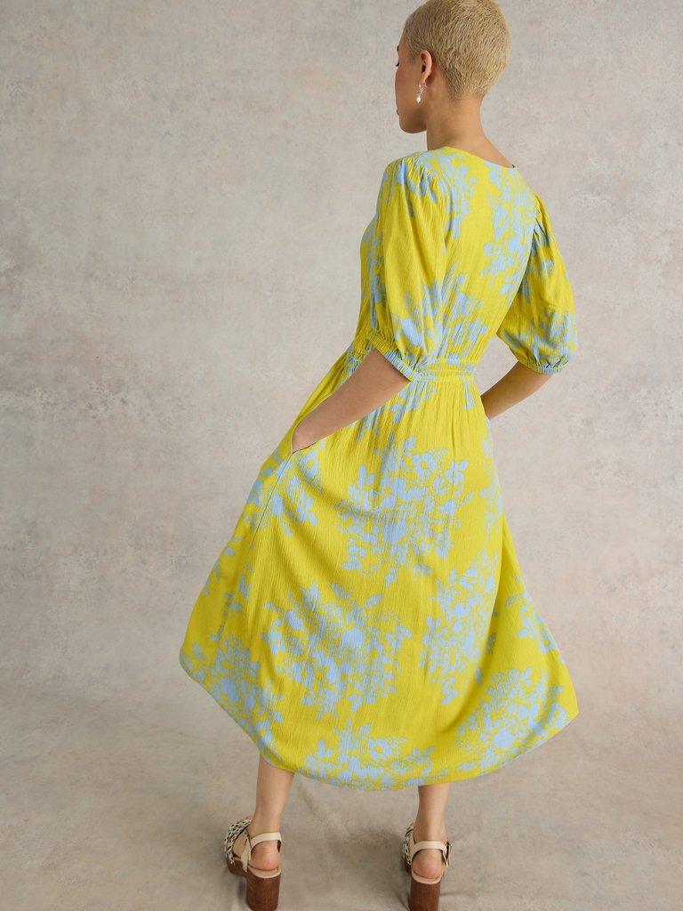 Salma Eco Vero Midi Dress in YELLOW PR - MODEL BACK