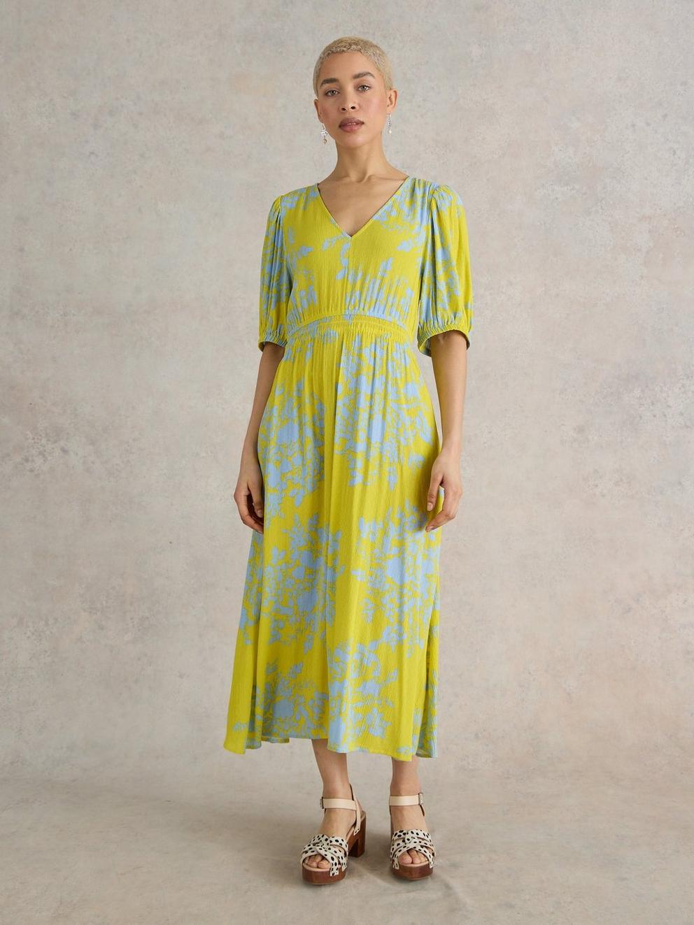 Salma Eco Vero Midi Dress in YELLOW PR - MODEL DETAIL