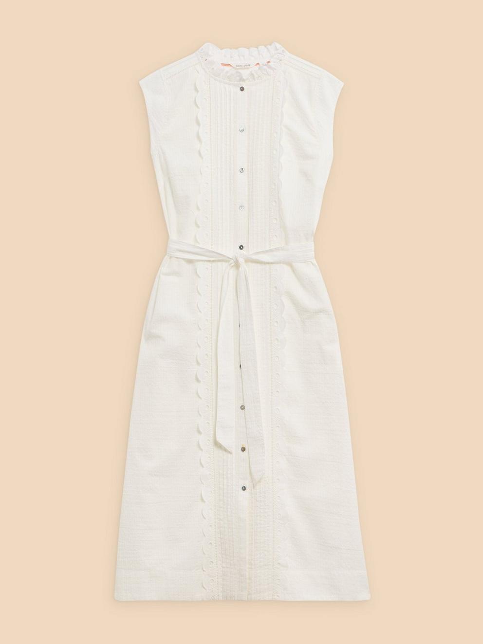 Daisy Broderie Shirt Dress in BRIL WHITE - FLAT FRONT