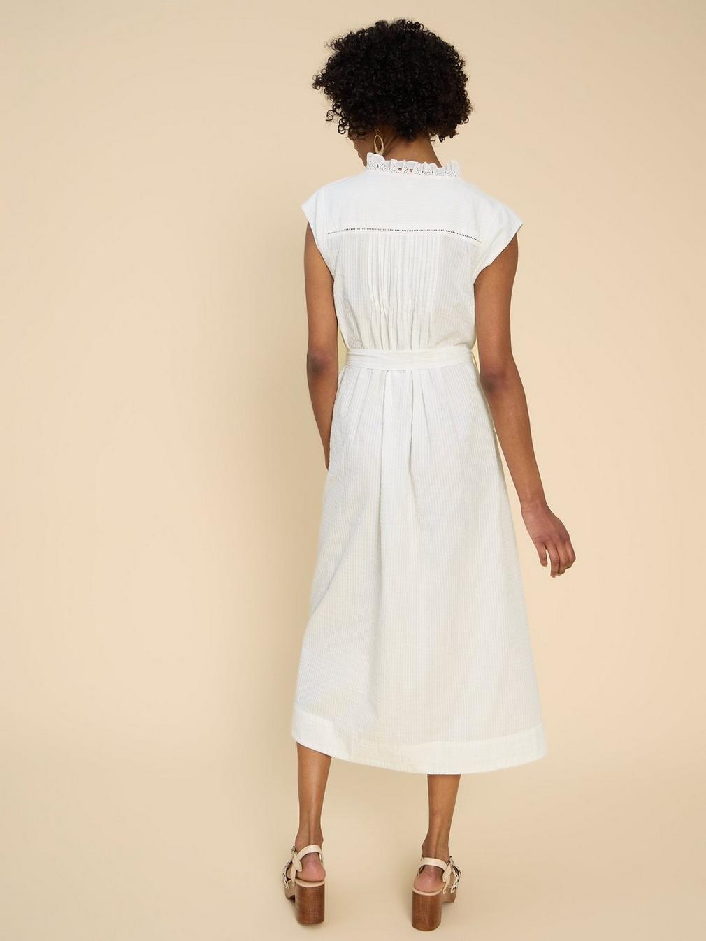 Daisy Broderie Shirt Dress in BRIL WHITE - MODEL BACK