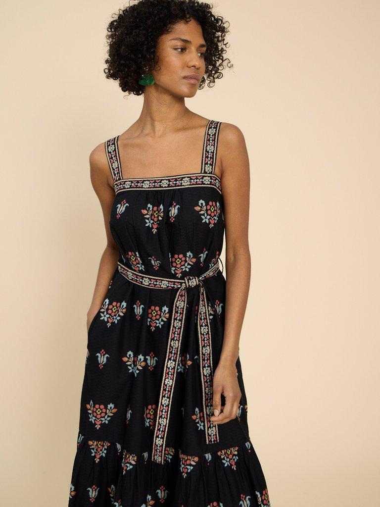 Black maxi dress with floral print hotsell