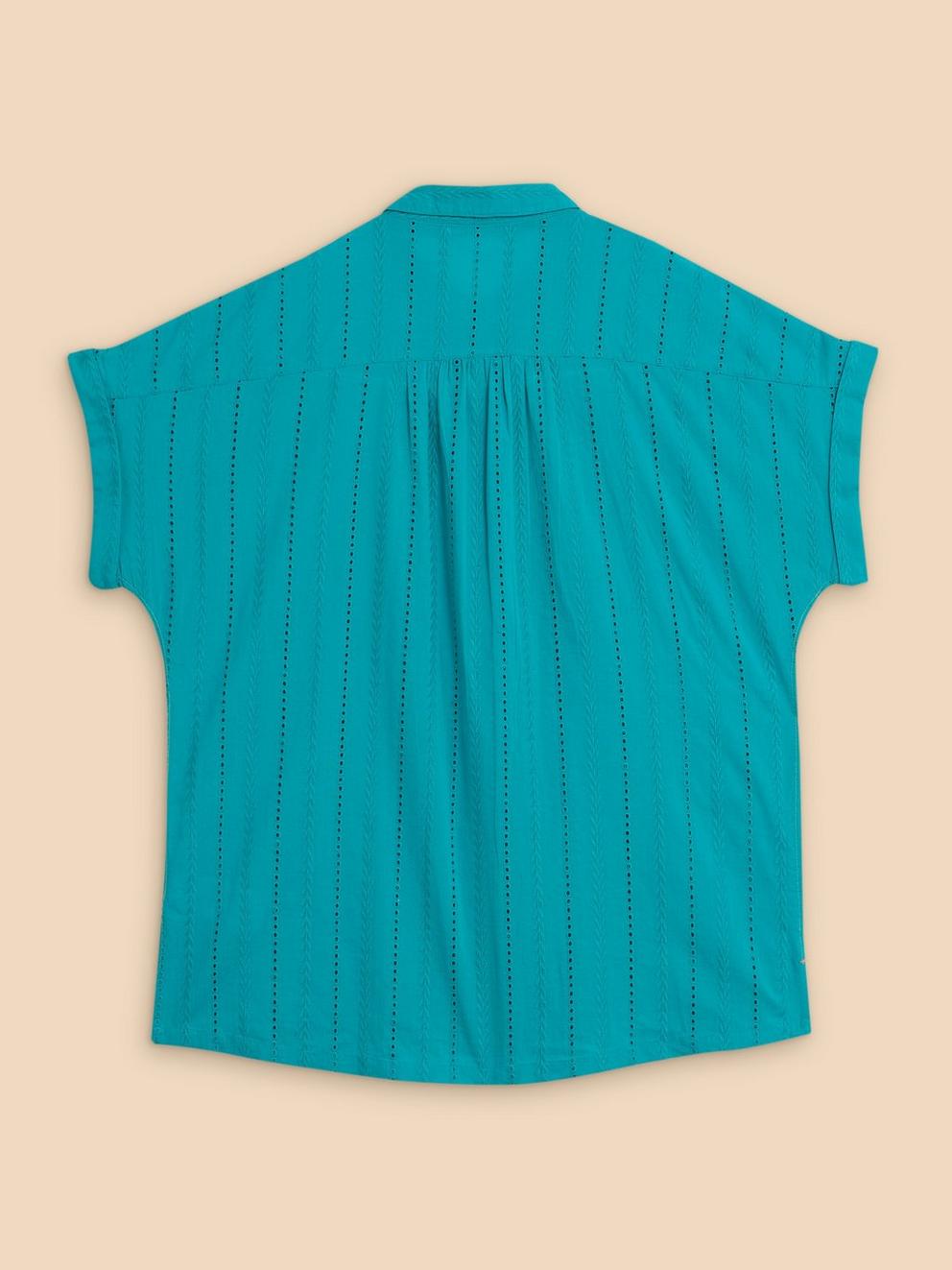 Ellie Cotton Broderie Shirt in BRT TEAL - FLAT BACK