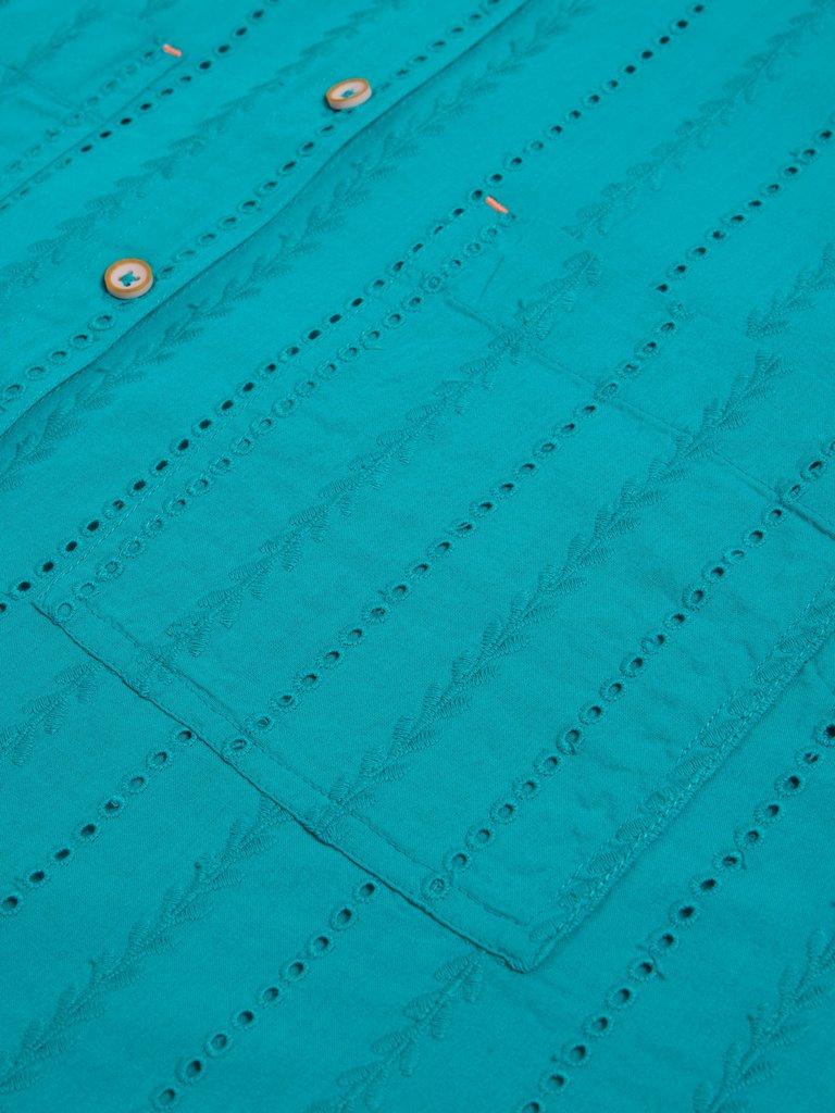 Ellie Cotton Broderie Shirt in BRT TEAL - FLAT DETAIL