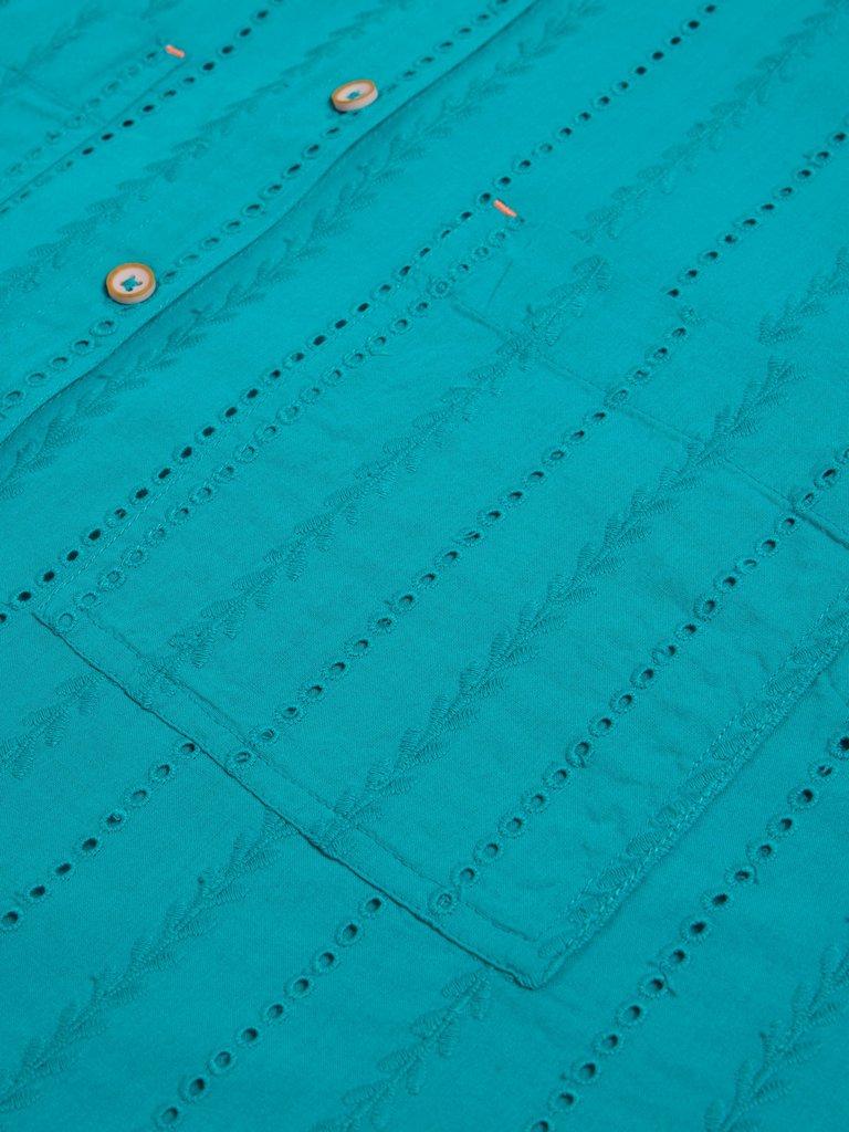 Ellie Cotton Broderie Shirt in BRT TEAL - FLAT DETAIL