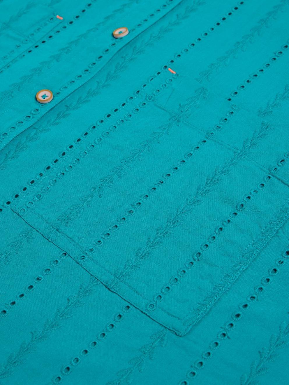 Ellie Cotton Broderie Shirt in BRT TEAL - FLAT DETAIL