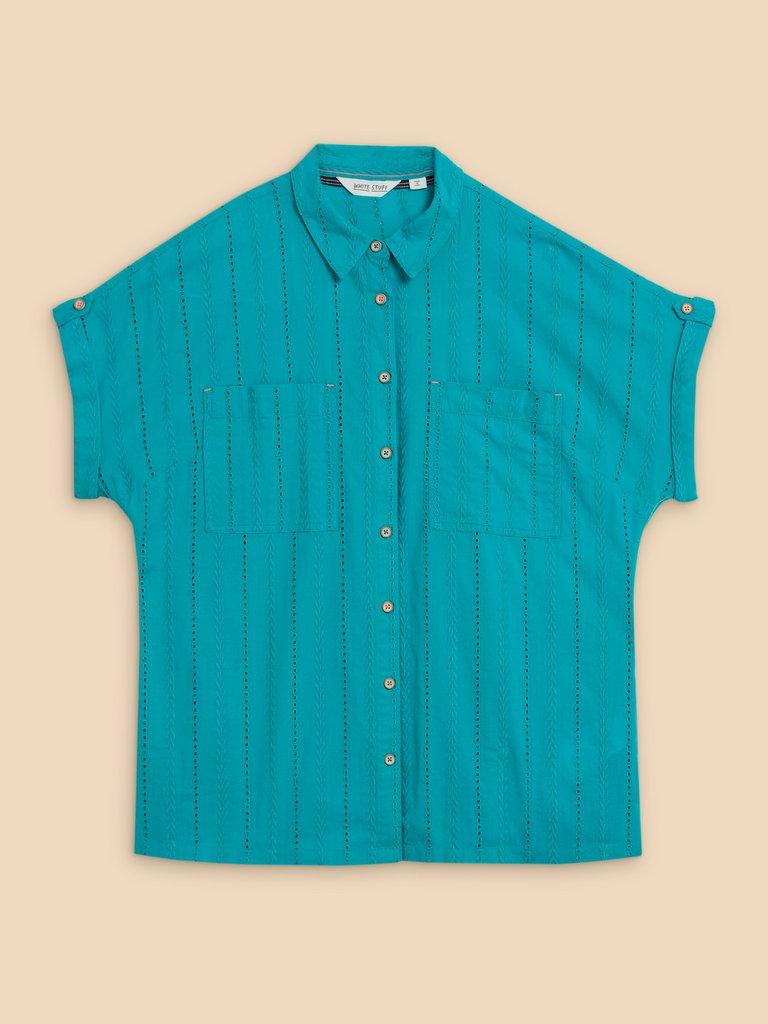 Ellie Cotton Broderie Shirt in BRT TEAL - FLAT FRONT