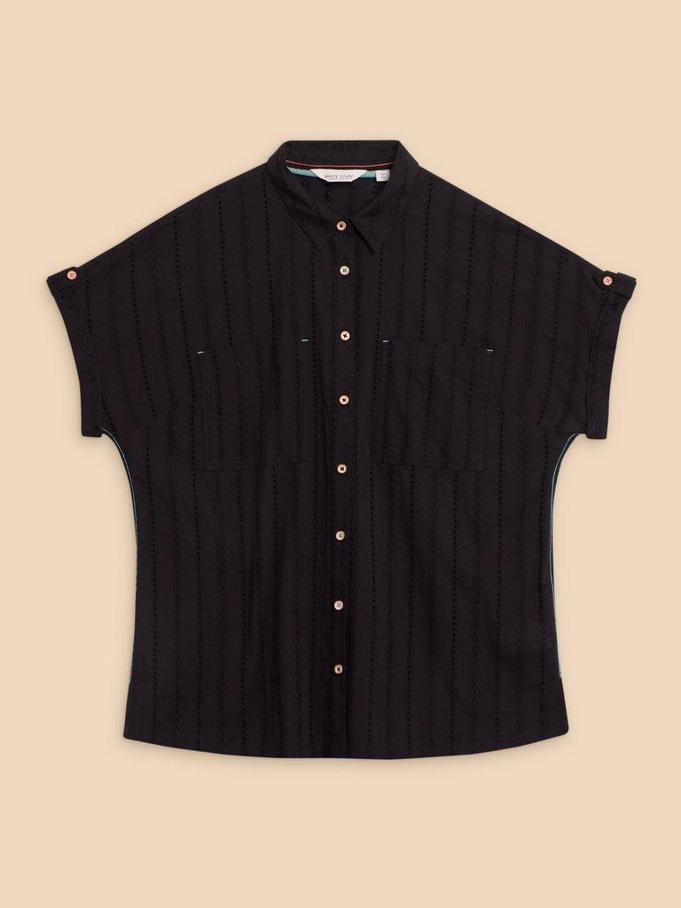 Ellie Cotton Broderie Shirt in PURE BLK - FLAT FRONT
