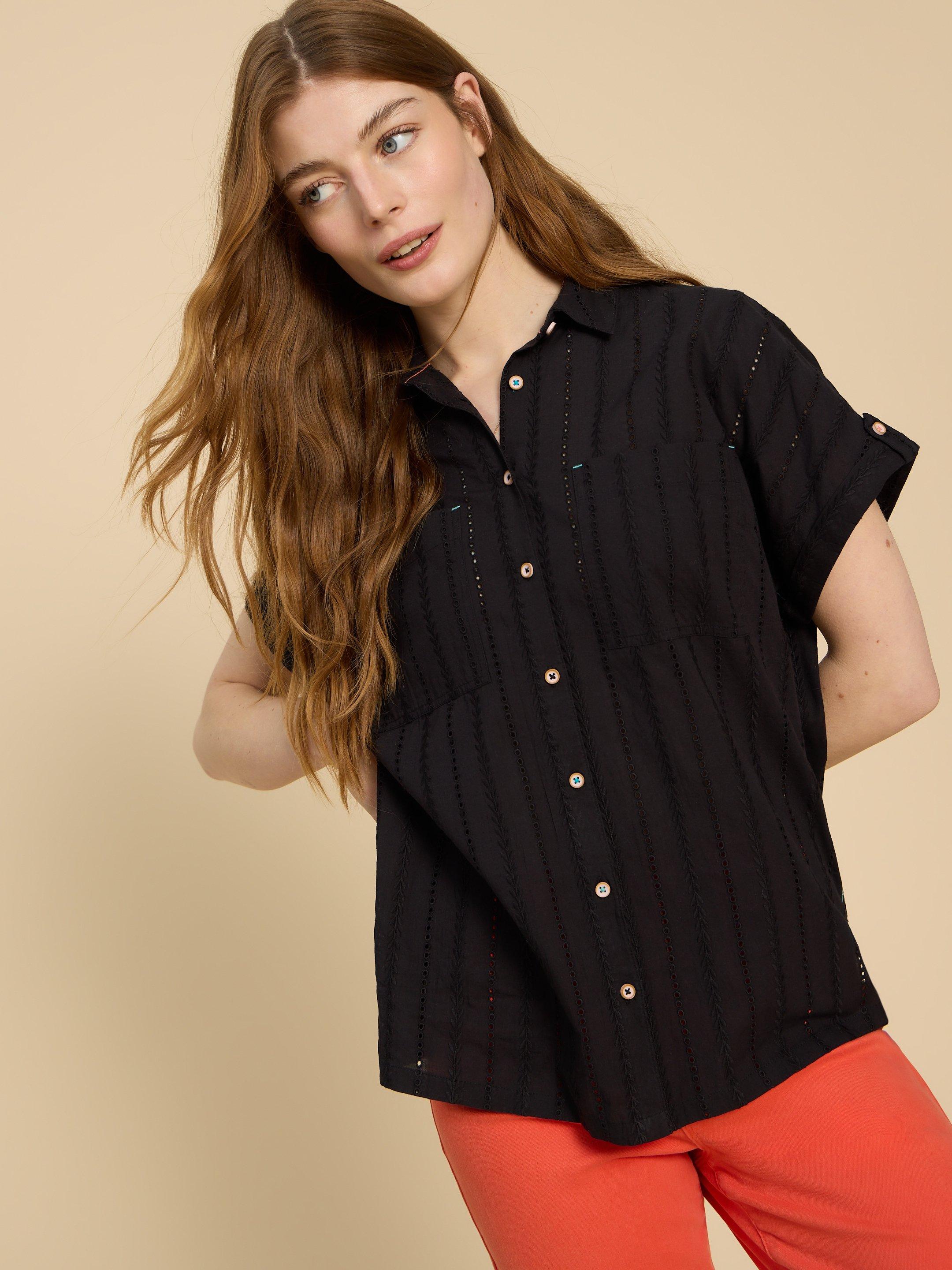 Ellie Cotton Broderie Shirt in PURE BLK - LIFESTYLE