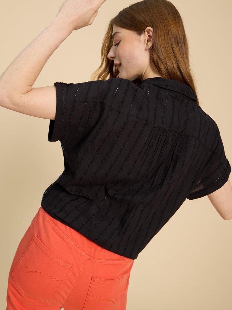 Ellie Cotton Broderie Shirt in PURE BLK - MODEL BACK