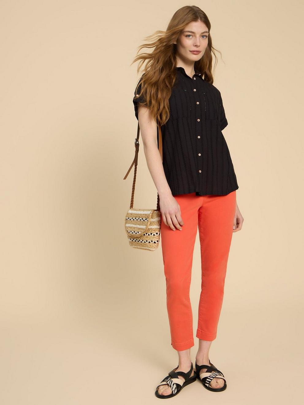 Ellie Cotton Broderie Shirt in PURE BLK - MODEL FRONT