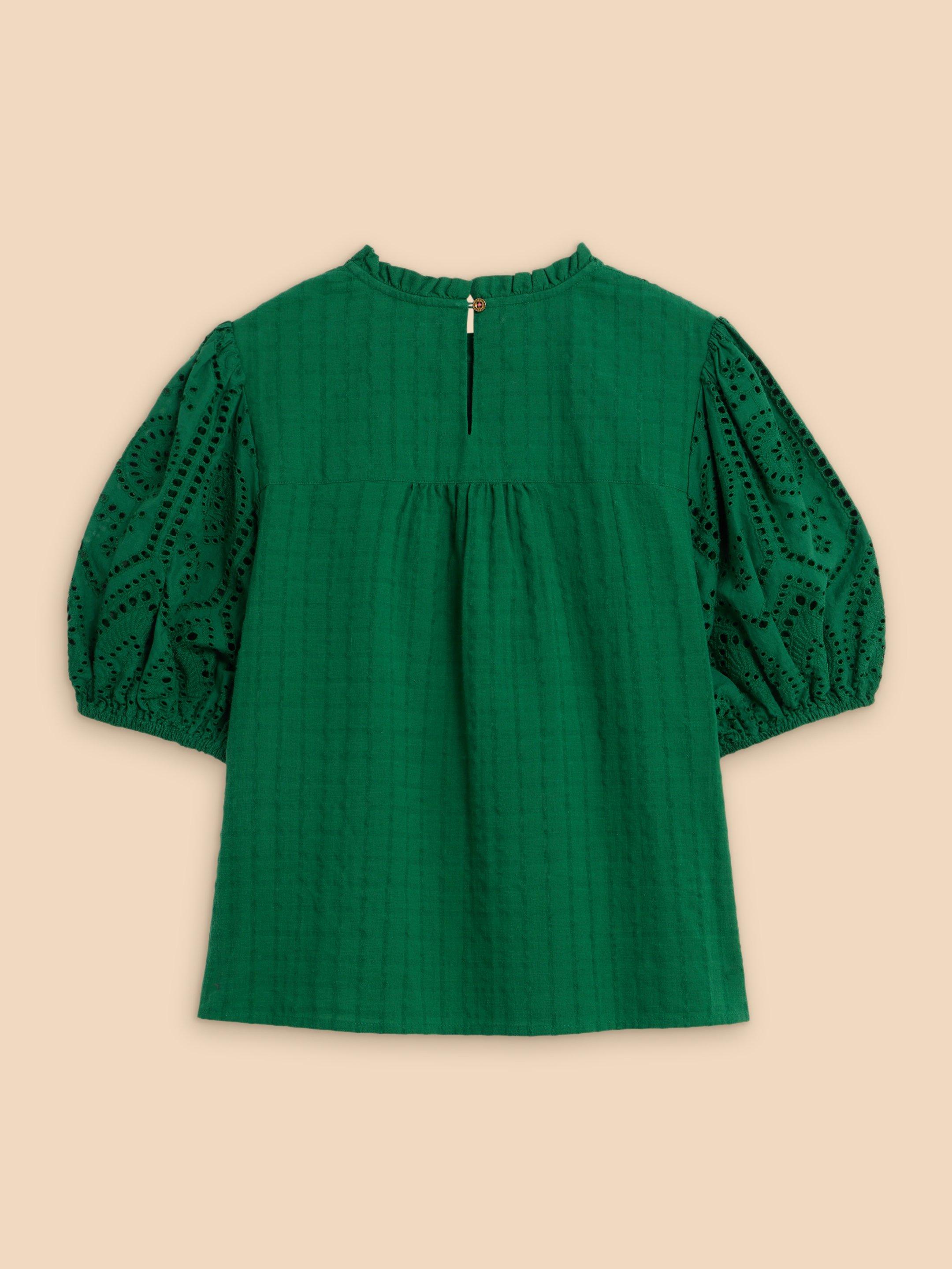 Lexi Cotton Broderie Top in BRT GREEN - FLAT BACK