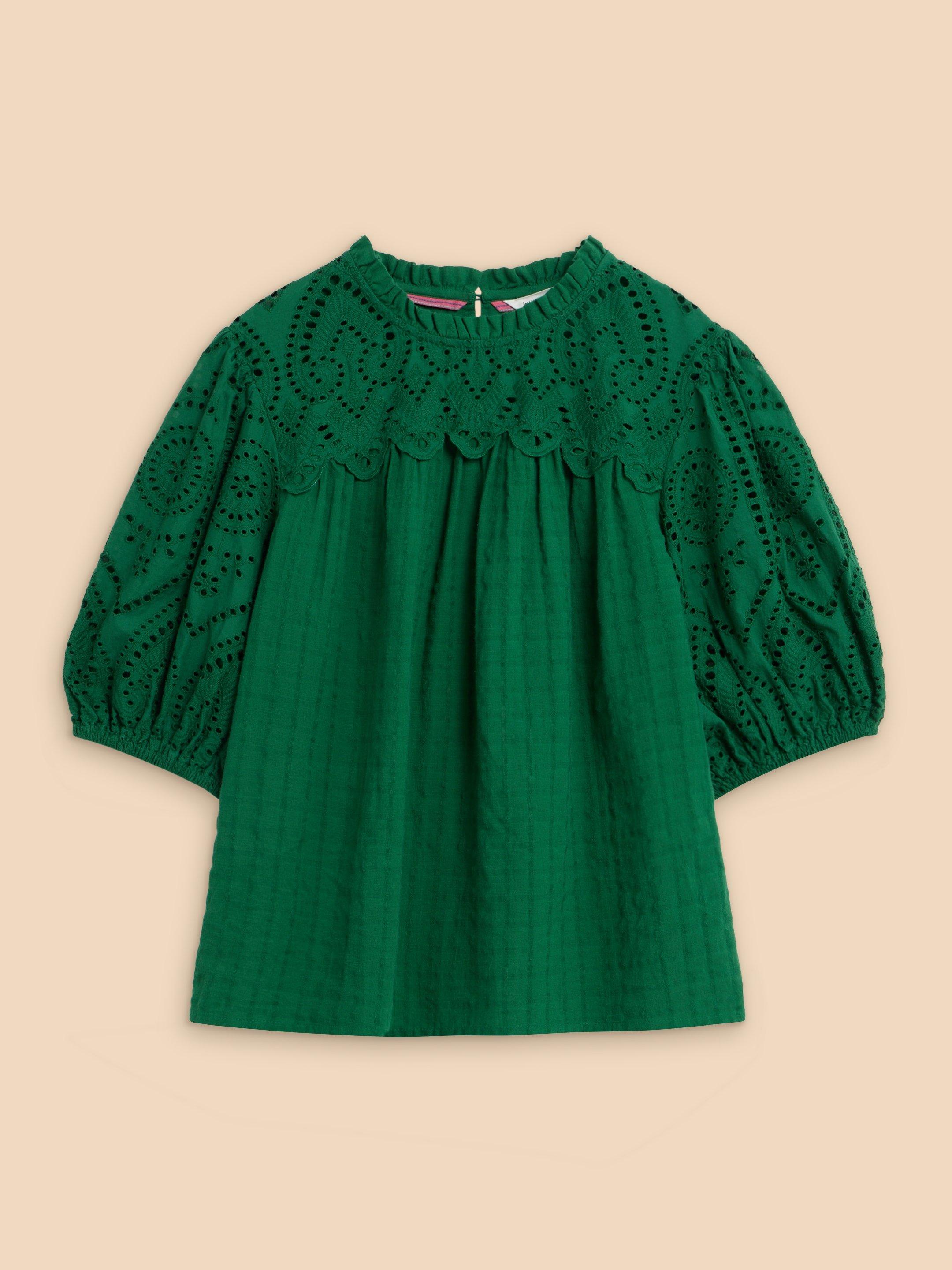 Lexi Cotton Broderie Top in BRT GREEN - FLAT FRONT