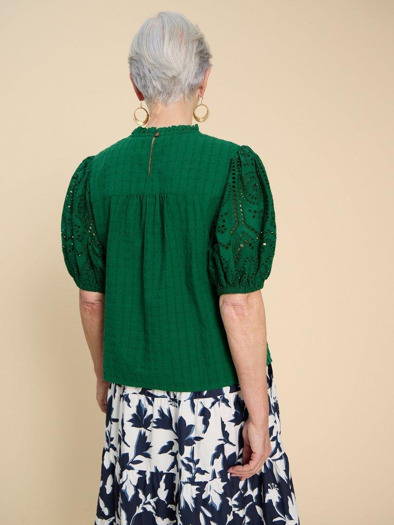 Lexi Cotton Broderie Top in BRT GREEN - MODEL BACK