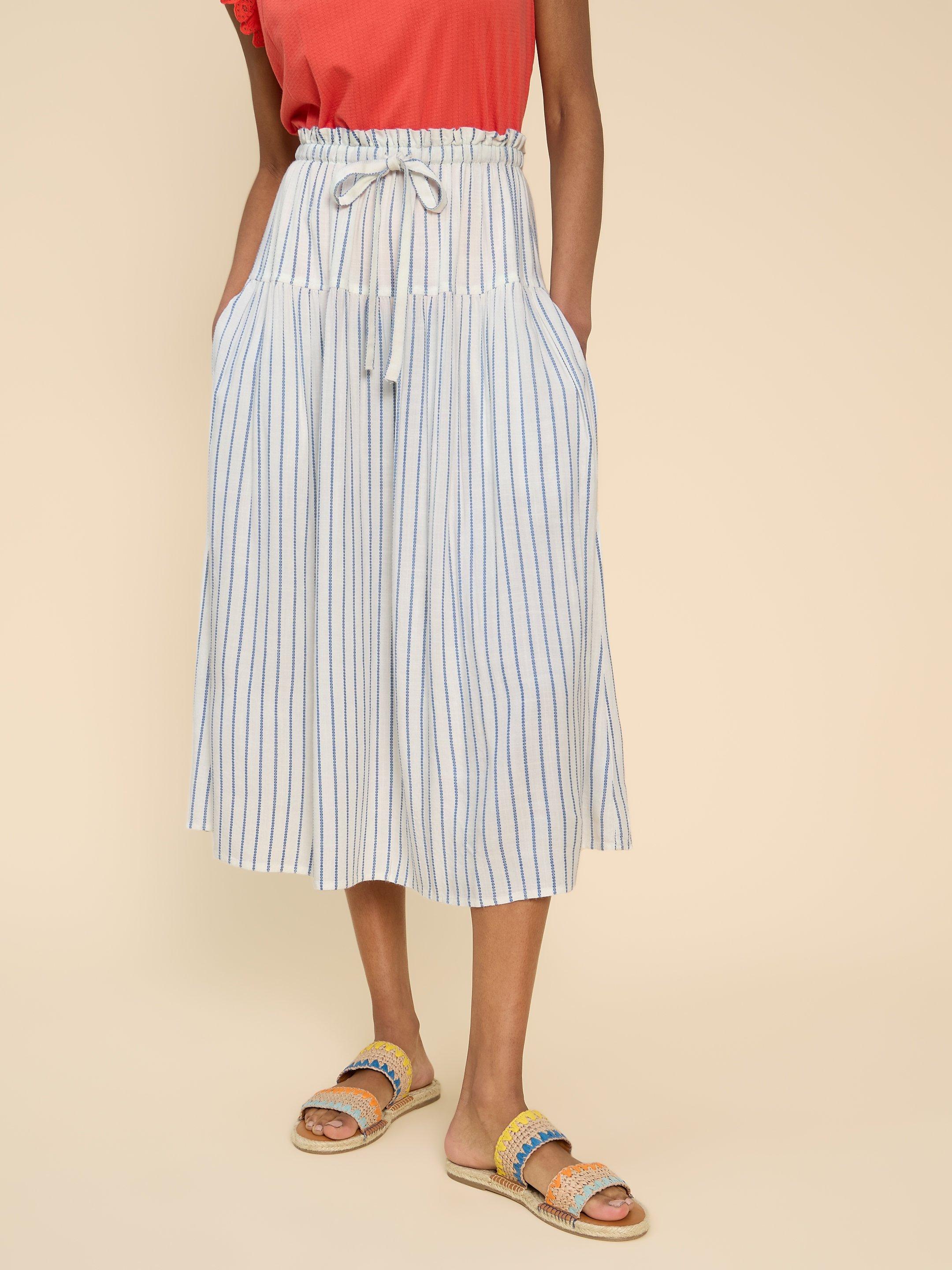 Seema Eco Vero Stripe Skirt in IVORY MLT - MODEL FRONT