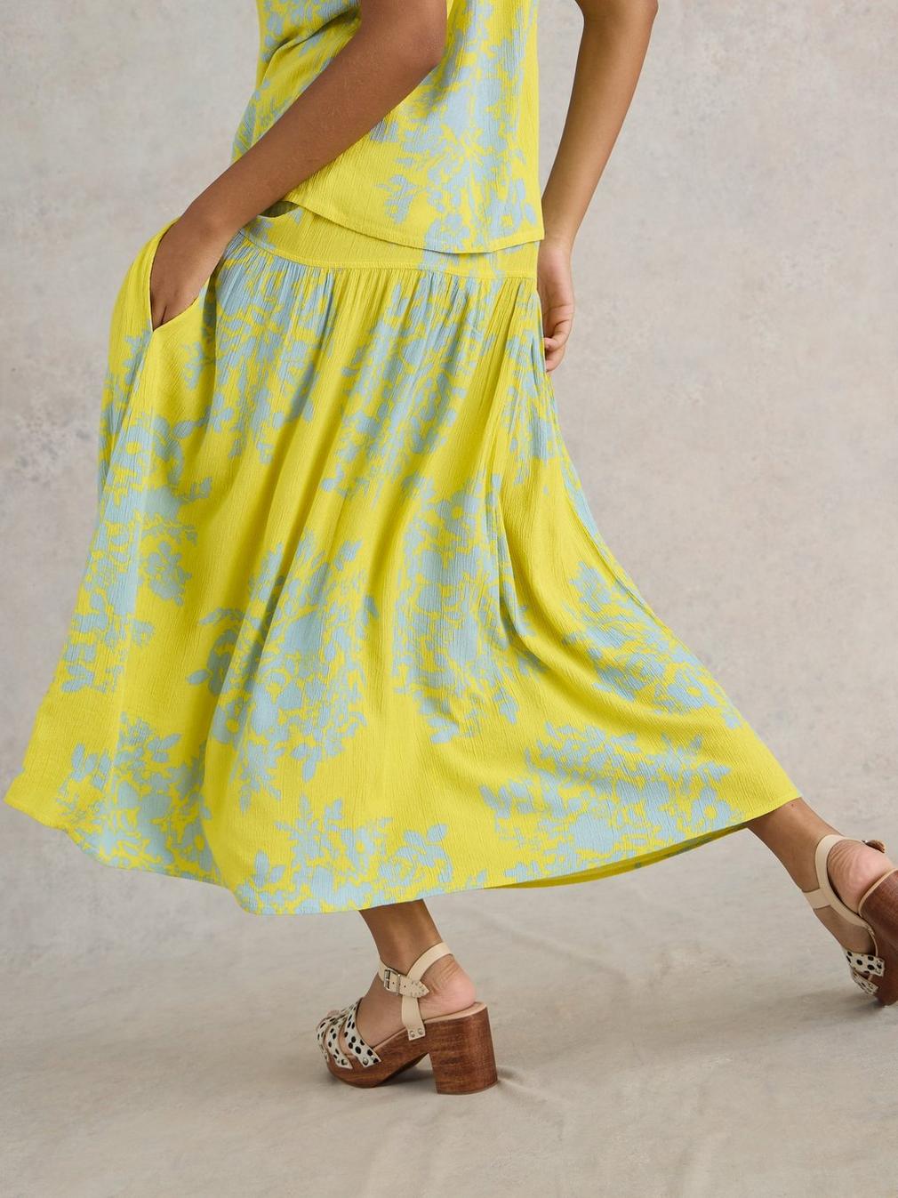 Seema Eco Vero Midi Skirt in YELLOW PR - MODEL BACK