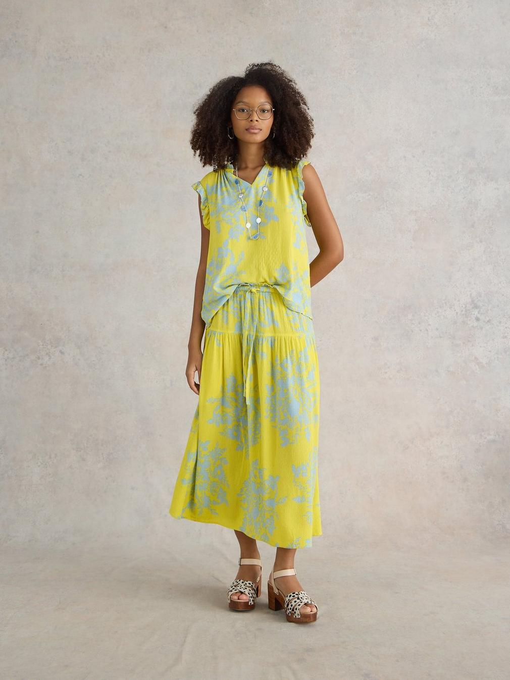 Seema Eco Vero Midi Skirt in YELLOW PR - MODEL DETAIL