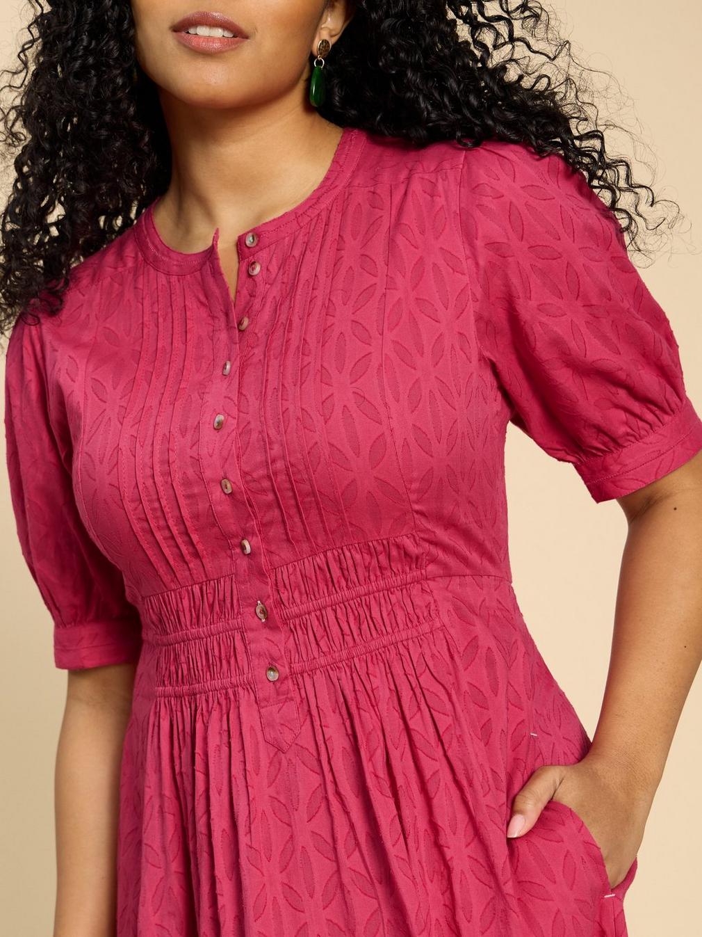 Celeste Short Sleeve Midi Dress in BRT PINK - MODEL DETAIL