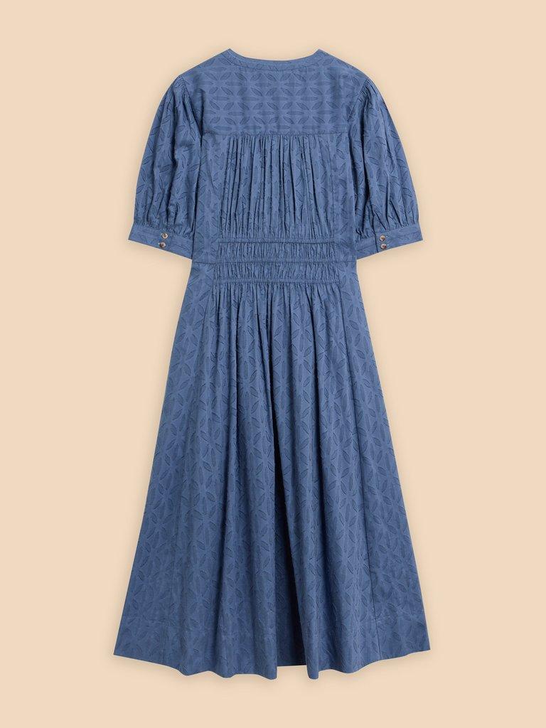 Celeste Short Sleeve Midi Dress in MID BLUE - FLAT BACK