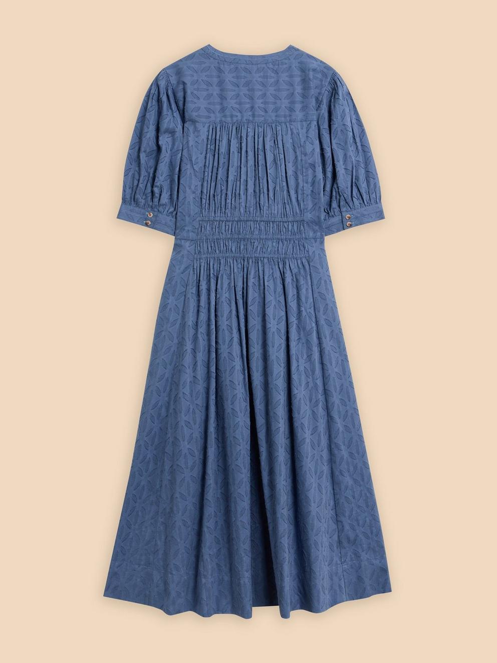 Celeste Short Sleeve Midi Dress in MID BLUE - FLAT BACK
