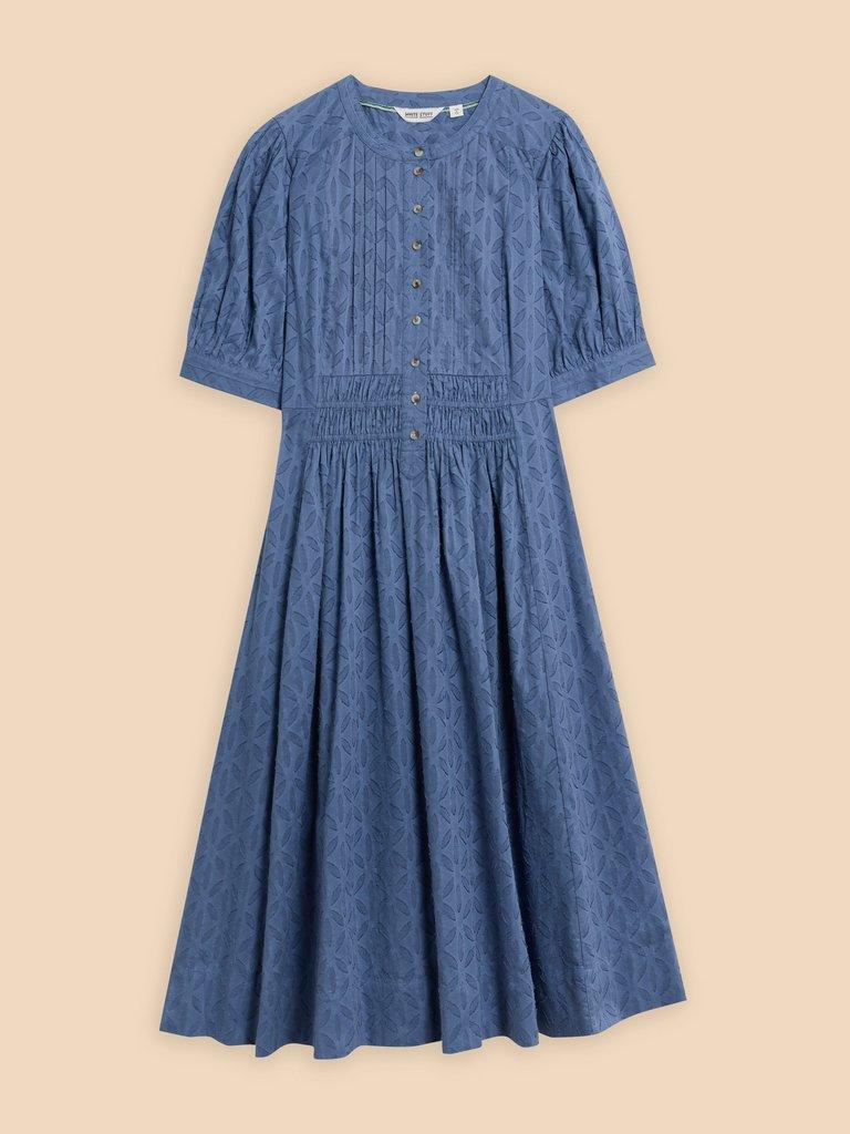 Celeste Short Sleeve Midi Dress in MID BLUE - FLAT FRONT
