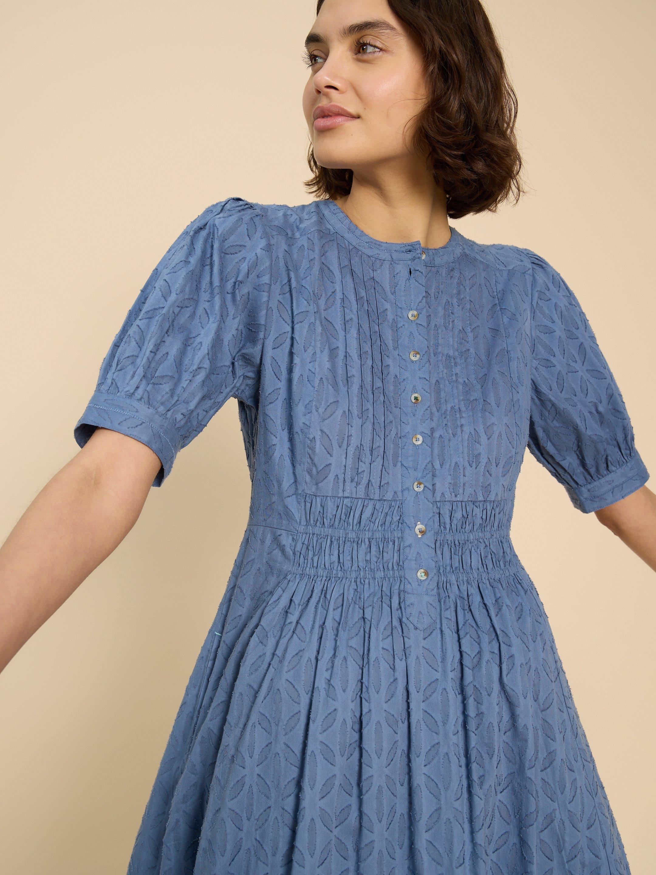 Celeste Short Sleeve Midi Dress in MID BLUE - LIFESTYLE